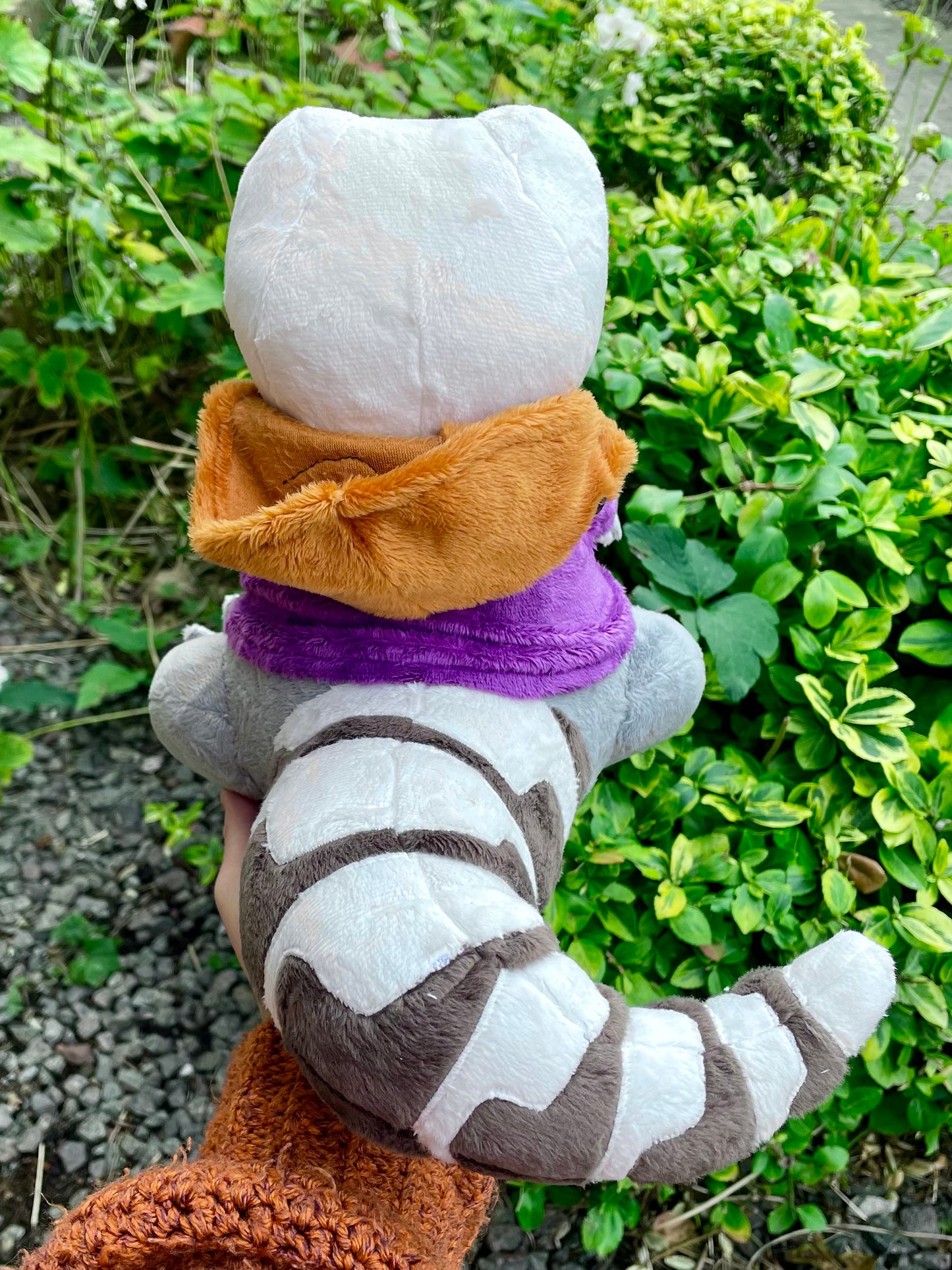 Hand Made Plush - Spooky Skeletal Lizard with Purple and Orange Pumkin Hoddie, Ready to Post.