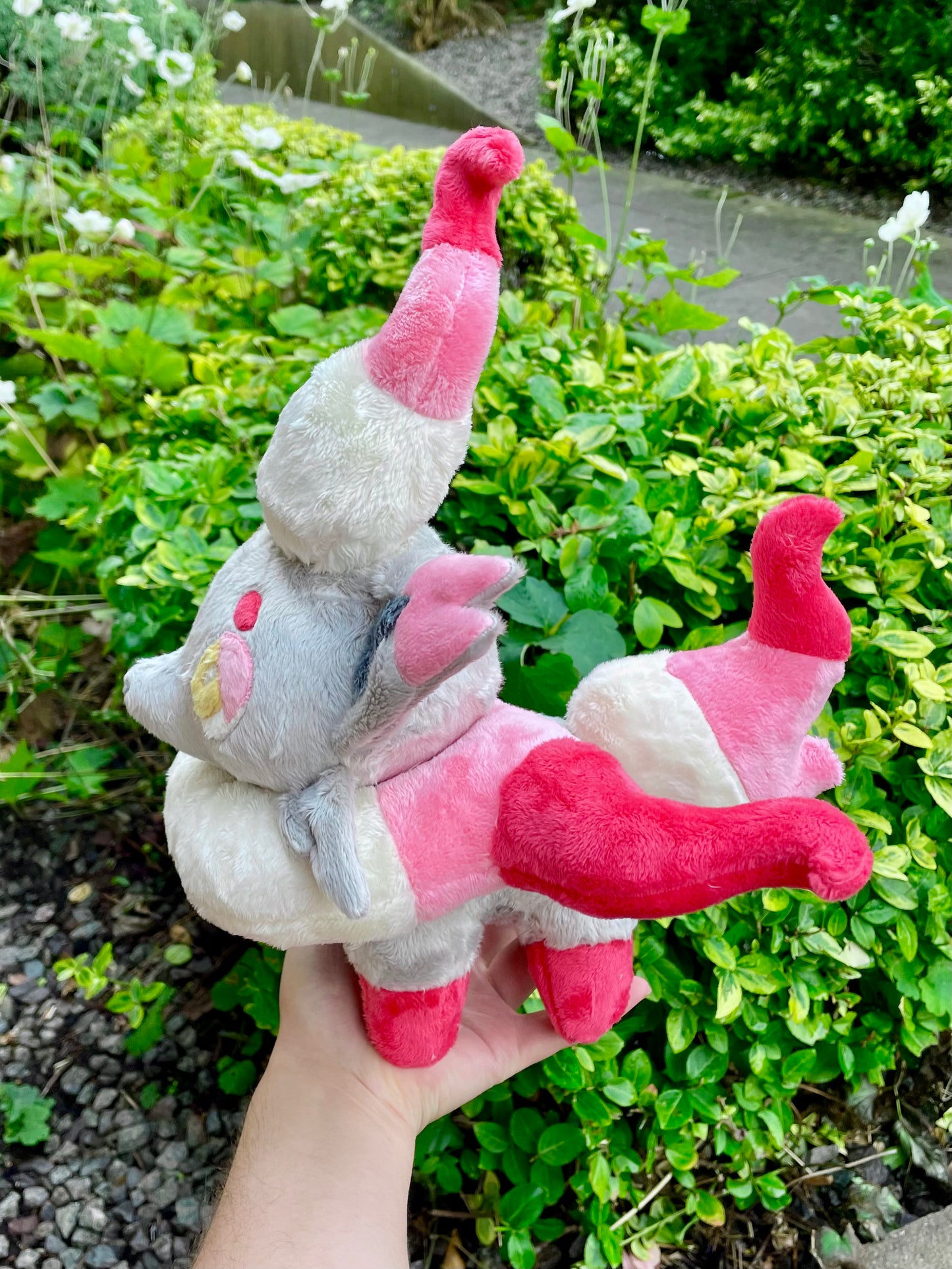 Hand Made Plush - Ghost/Normal Type Illusion Fox Pocket Monster, Red, White and Light Grey, Ready to Post.