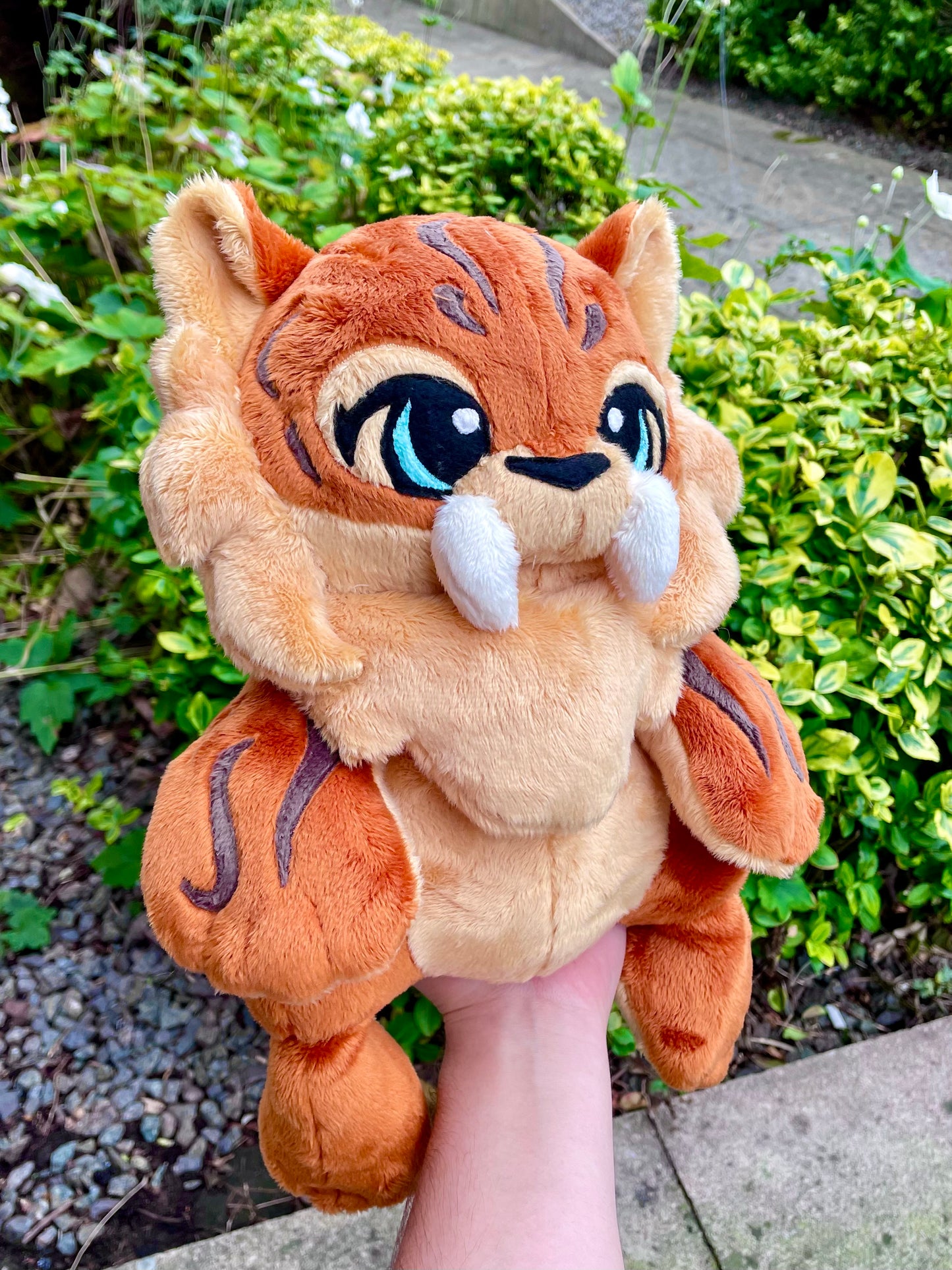 Hand Made Plush - Burnt Orange and Golden Yellow Sabertooth Tiger, Weighted and Floppy, Ready to Post.