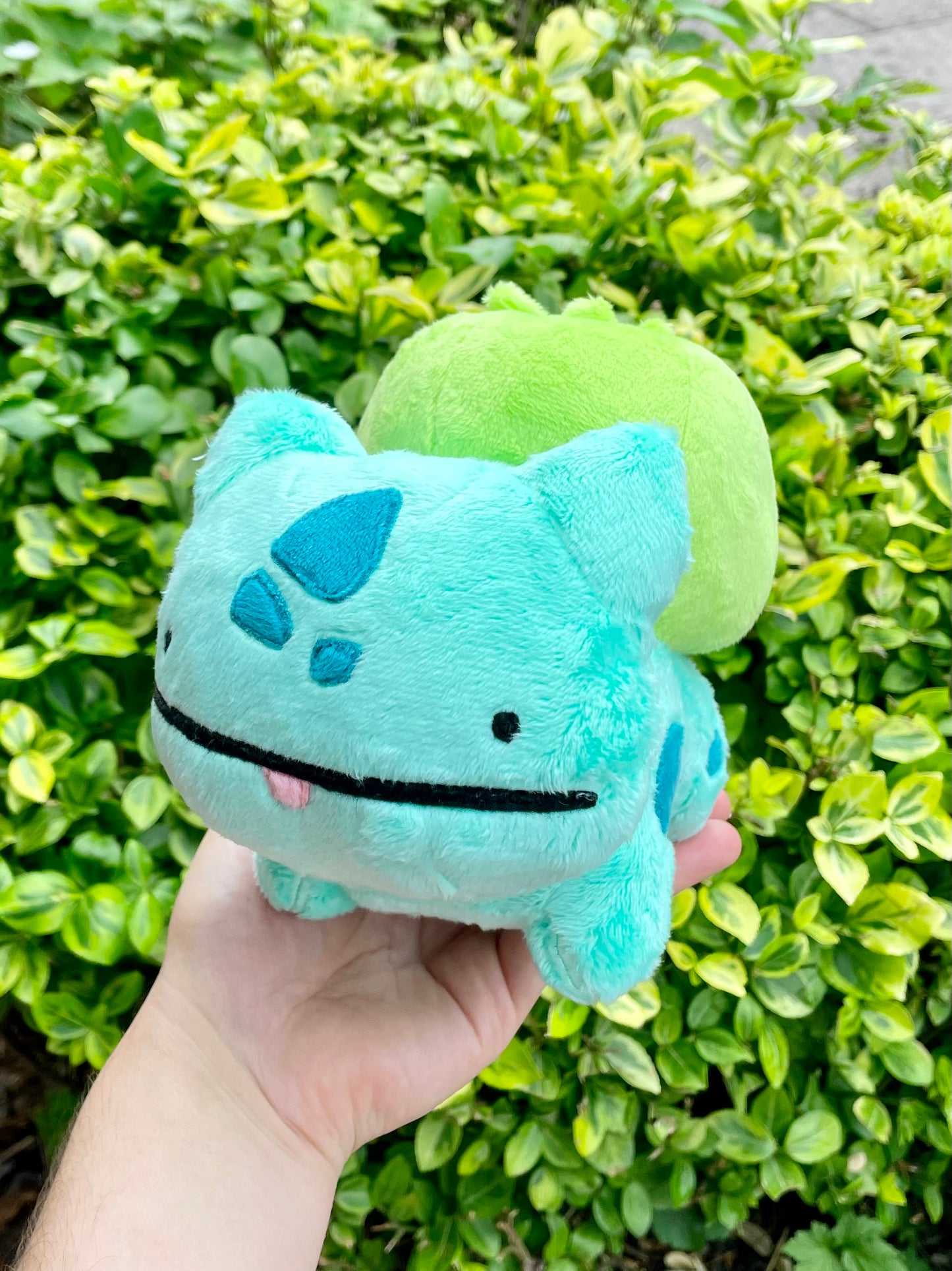 Hand Made Plush - Teal and Bright Green, Transformed, Bulb Pocket Monster Grass Frog Stuffed Plush, Ready to Post