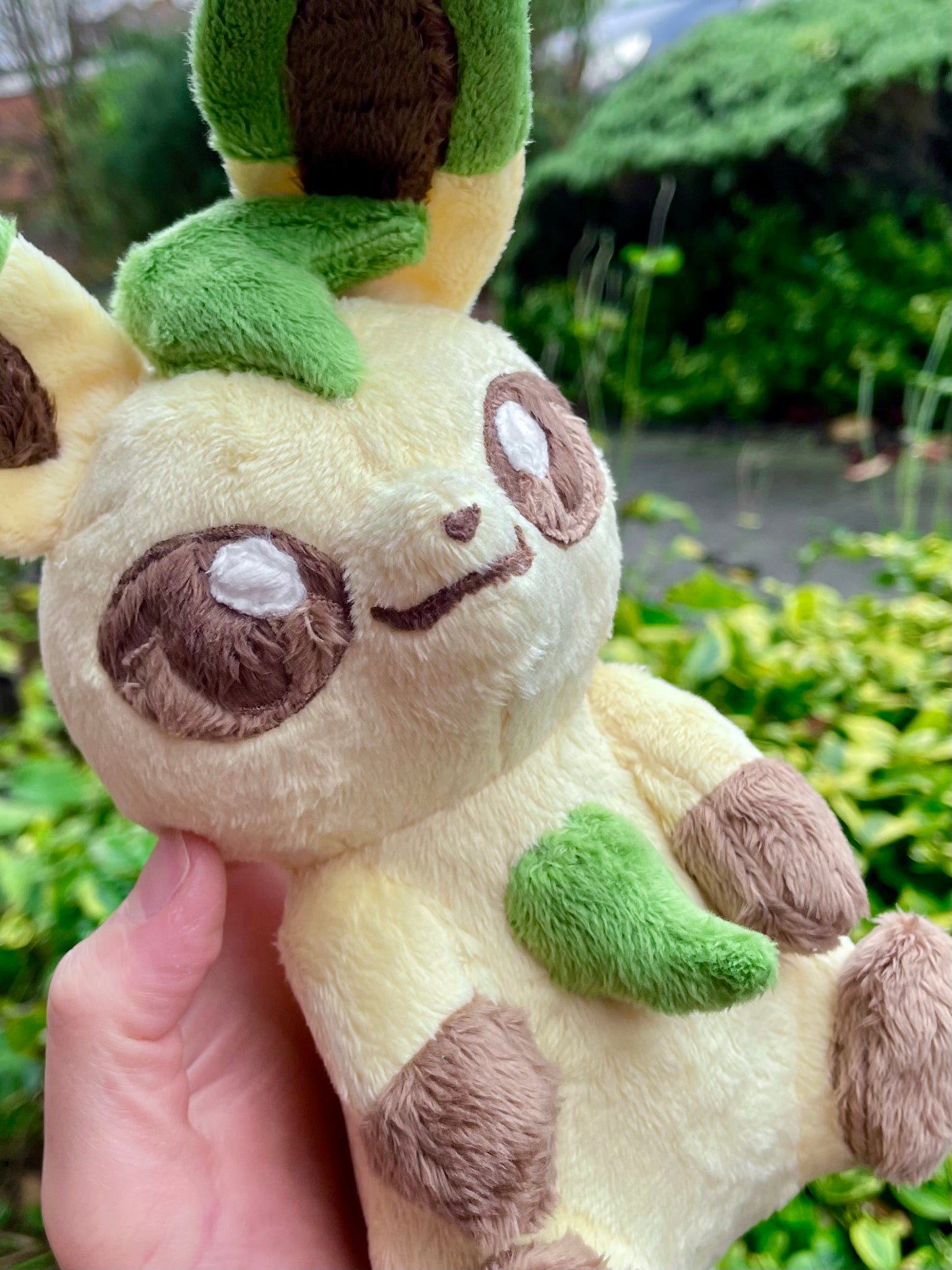 Hand-Crafted Plush - Green and Light Yellow, Super Soft Grass Type Evolution Plush, Ready to Post