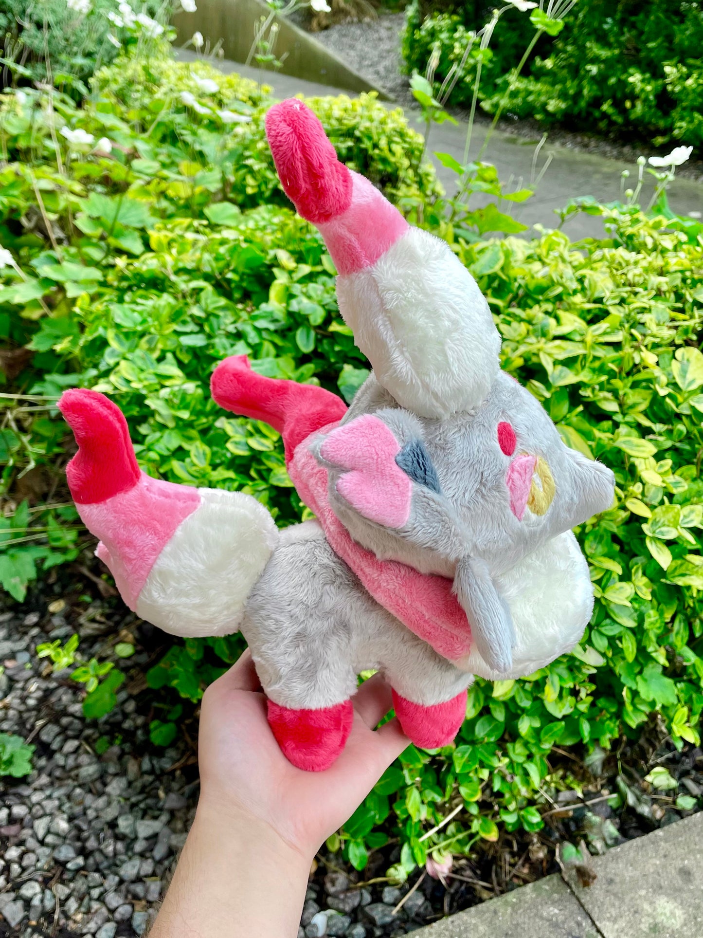 Hand Made Plush - Ghost/Normal Type Illusion Fox Pocket Monster, Red, White and Light Grey, Ready to Post.