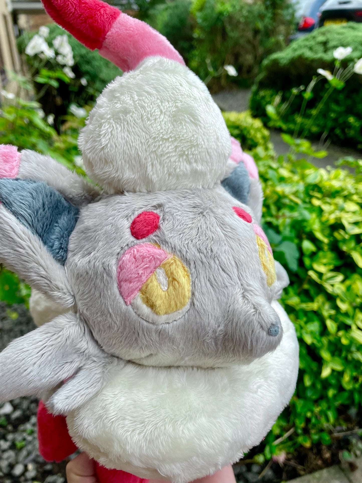 Hand Made Plush - Ghost/Normal Type Illusion Fox Pocket Monster, Red, White and Light Grey, Ready to Post.