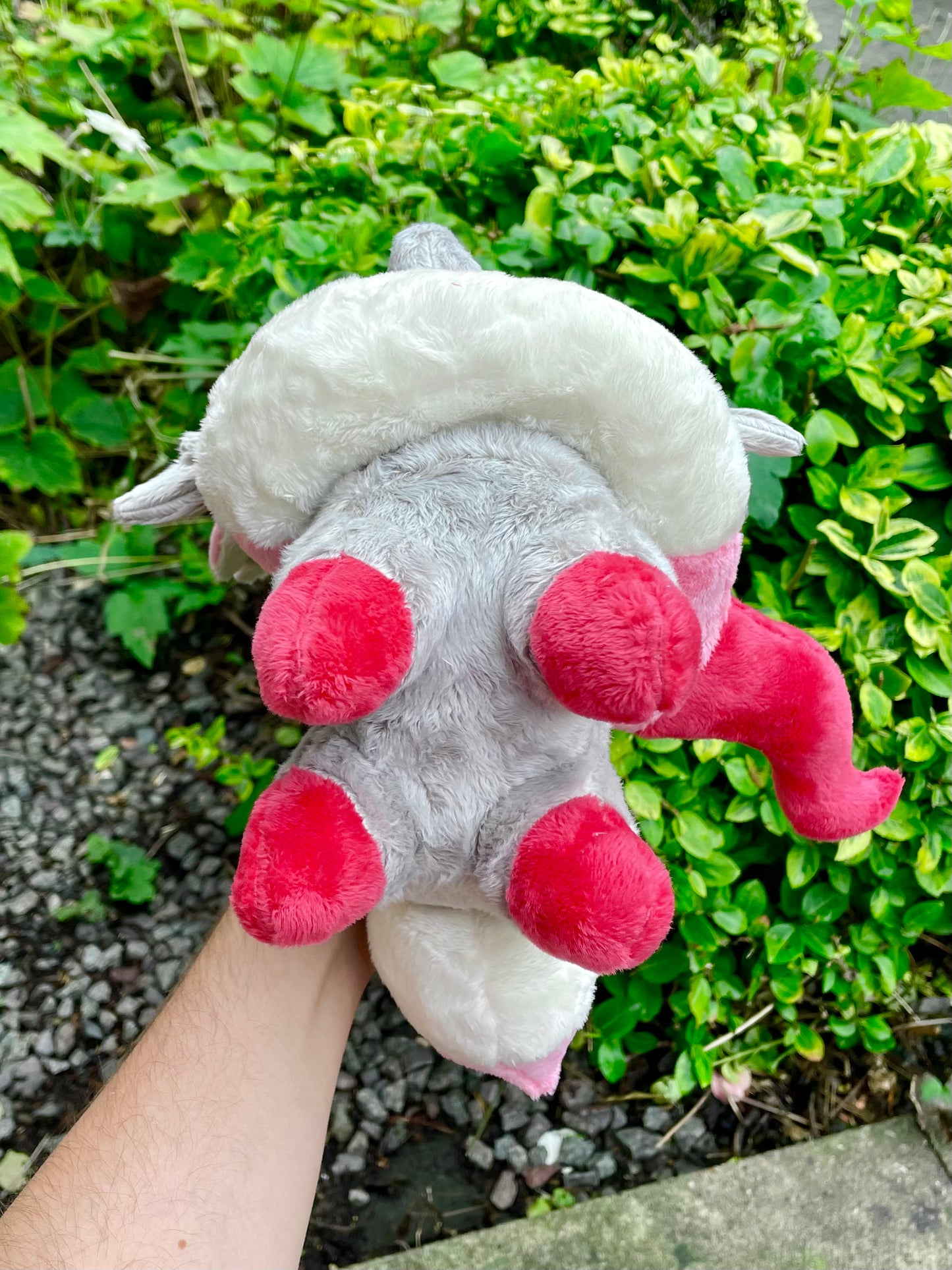 Hand Made Plush - Ghost/Normal Type Illusion Fox Pocket Monster, Red, White and Light Grey, Ready to Post.