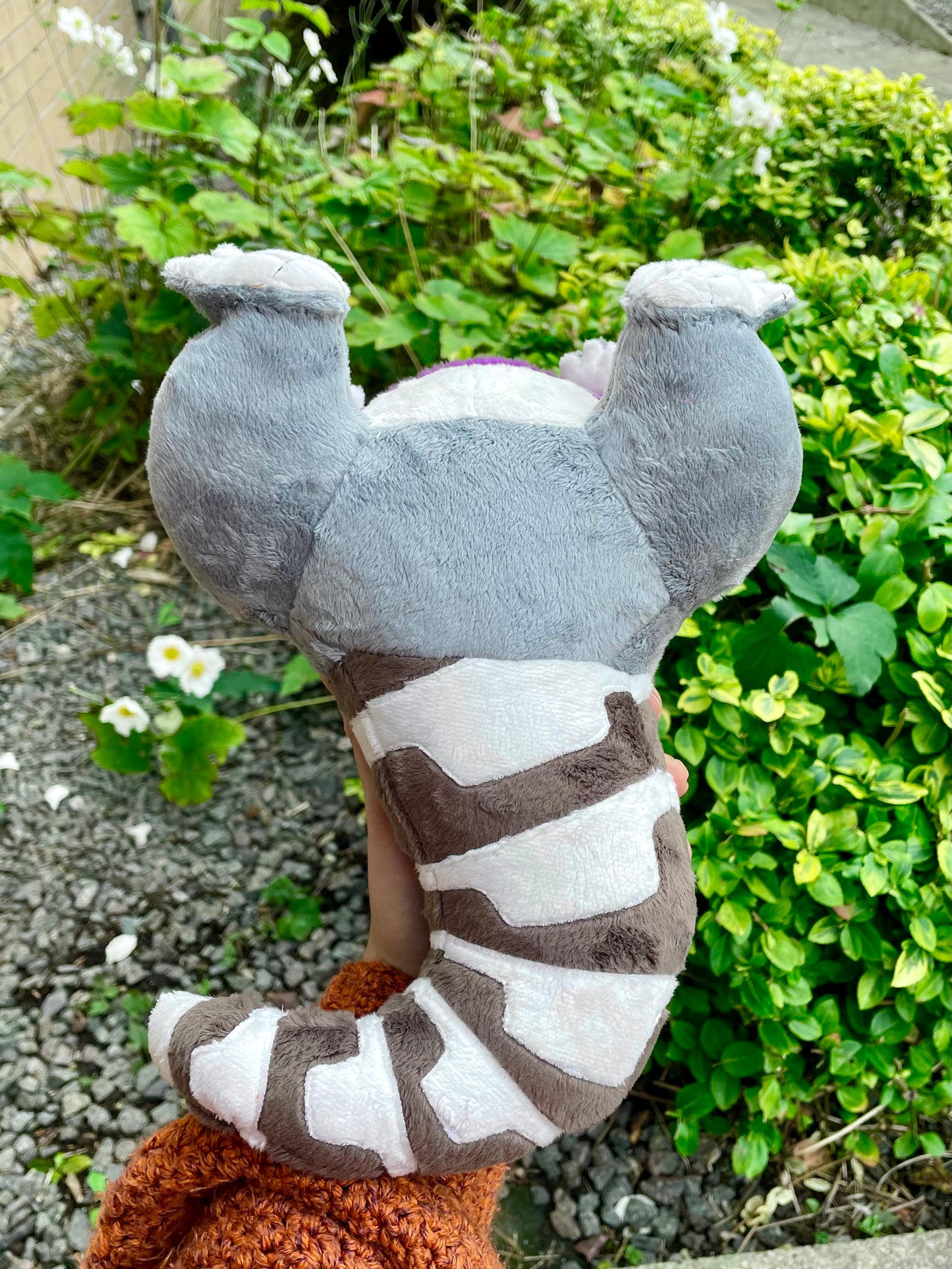 Hand Made Plush - Spooky Skeletal Lizard with Purple and Orange Pumkin Hoddie, Ready to Post.