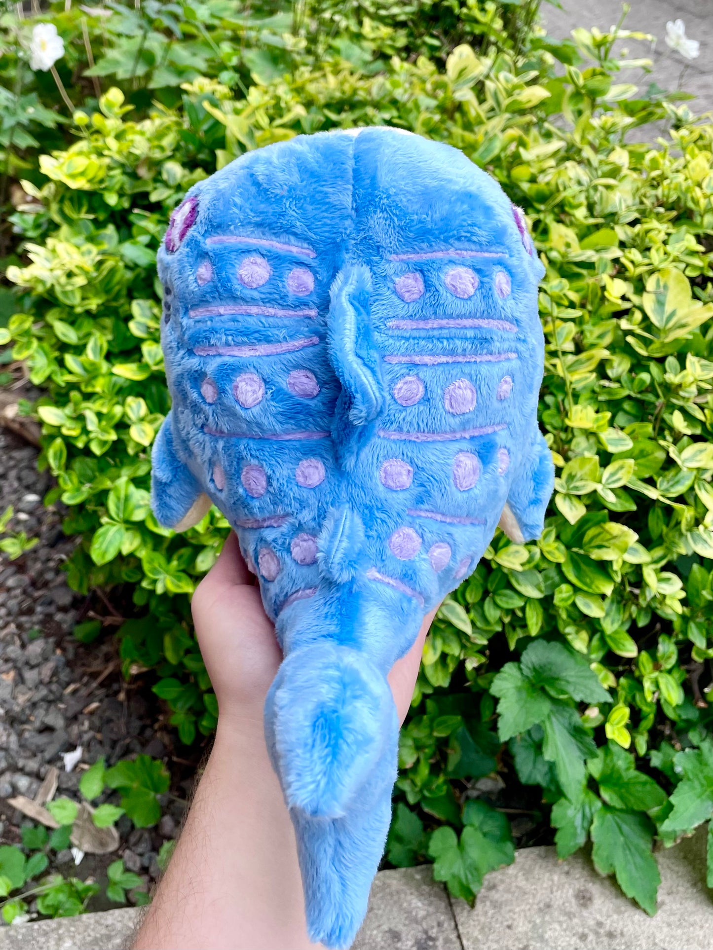 Hand Crafted Plushie - Blue and Yellow Whale Shark Plushie with Light Purple Accents and Pocket Mouth, Ready to Post.