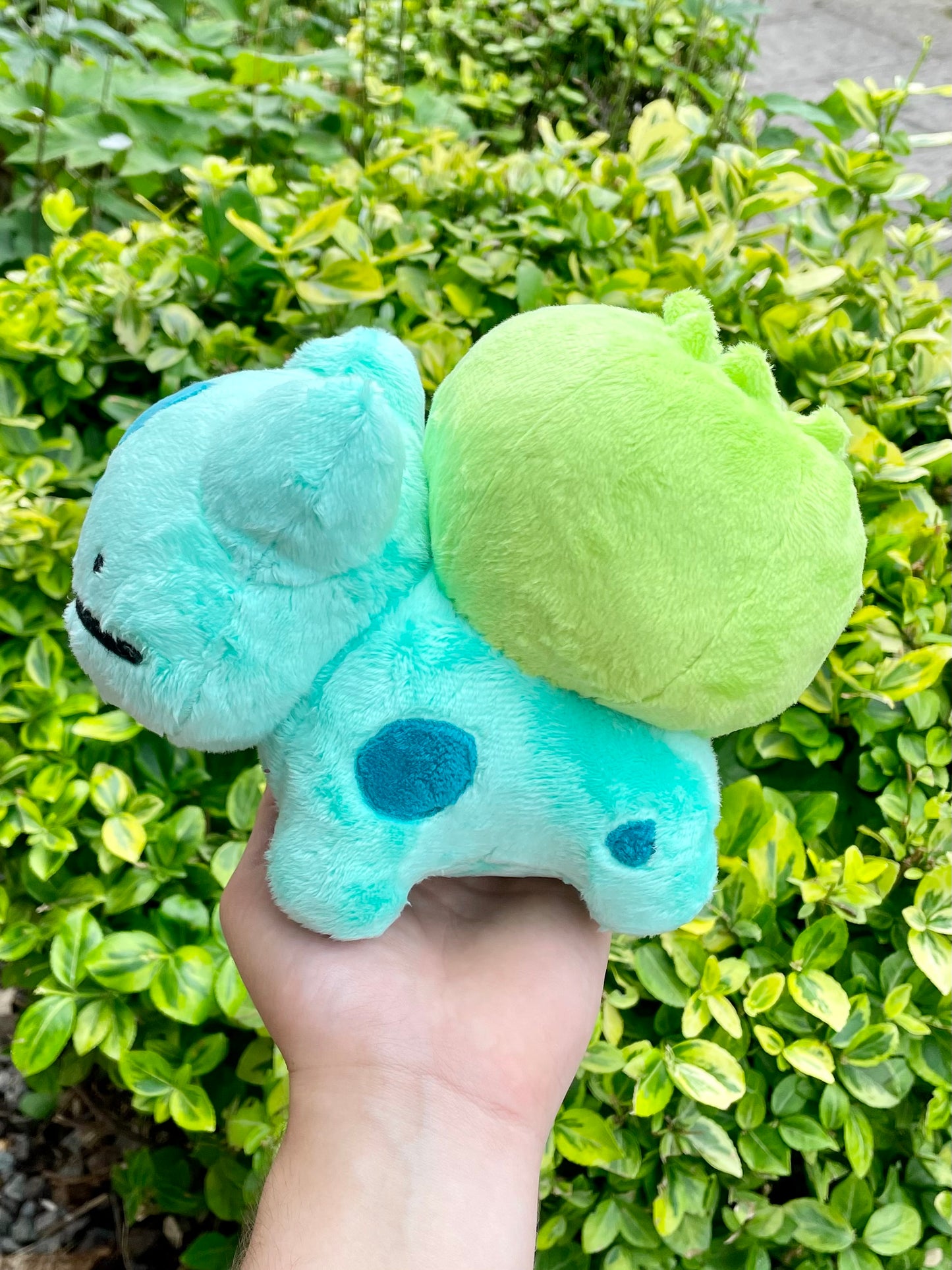 Hand Made Plush - Teal and Bright Green, Transformed, Bulb Pocket Monster Grass Frog Stuffed Plush, Ready to Post