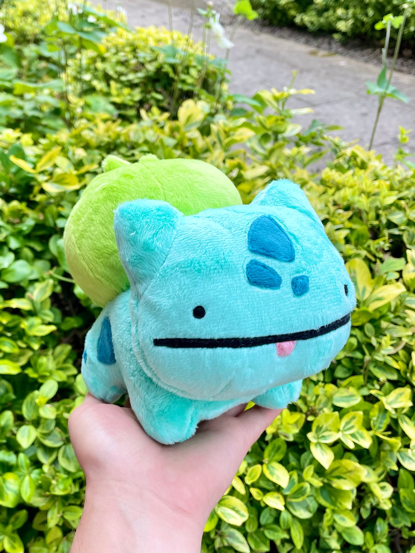 Hand Made Plush - Teal and Bright Green, Transformed, Bulb Pocket Monster Grass Frog Stuffed Plush, Ready to Post