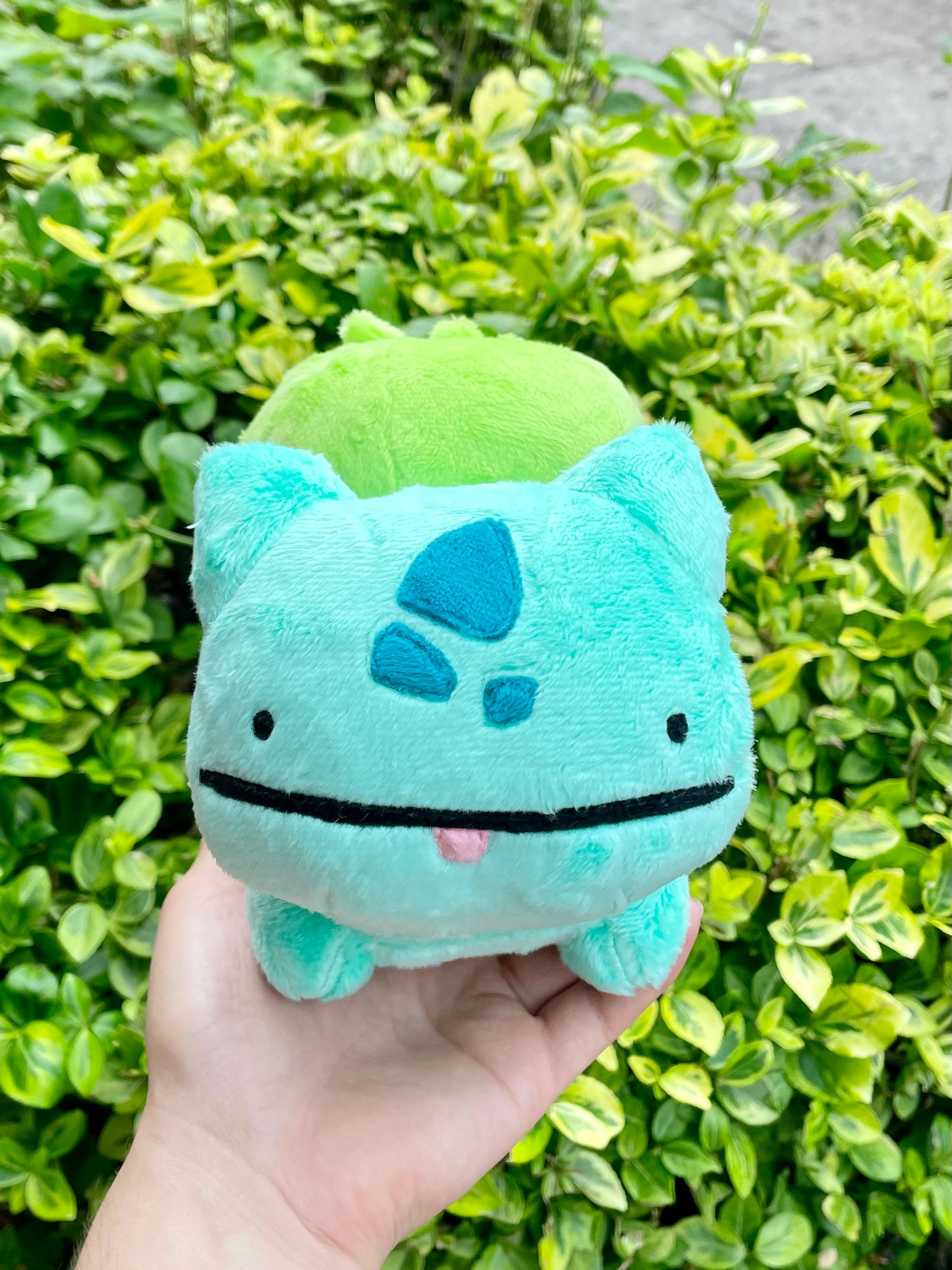 Hand Made Plush - Teal and Bright Green, Transformed, Bulb Pocket Monster Grass Frog Stuffed Plush, Ready to Post