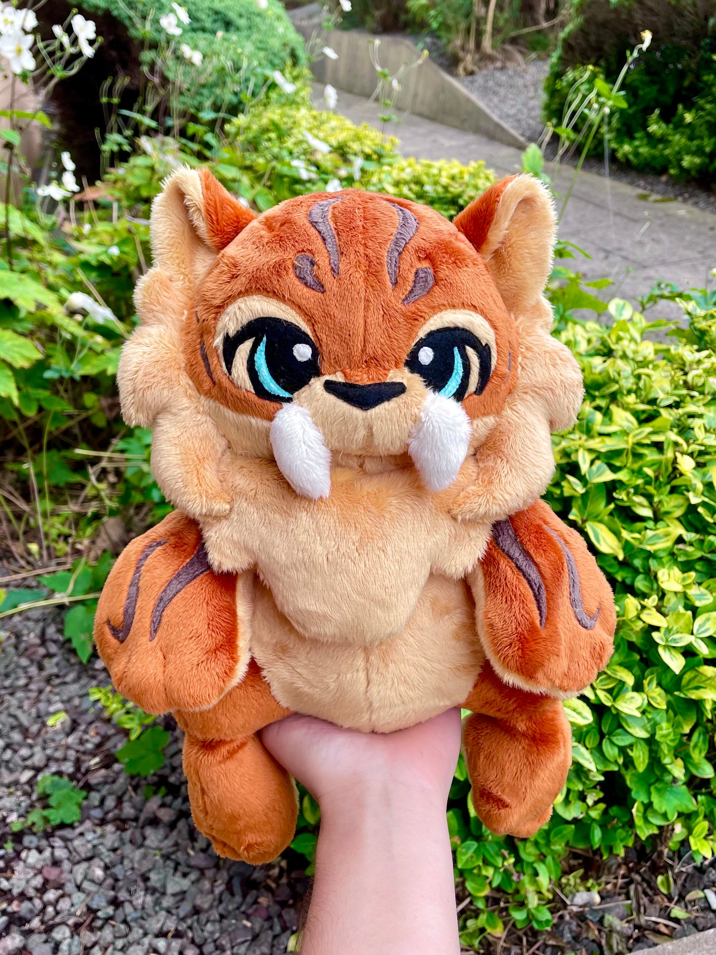 Hand Made Plush - Burnt Orange and Golden Yellow Sabertooth Tiger, Weighted and Floppy, Ready to Post.