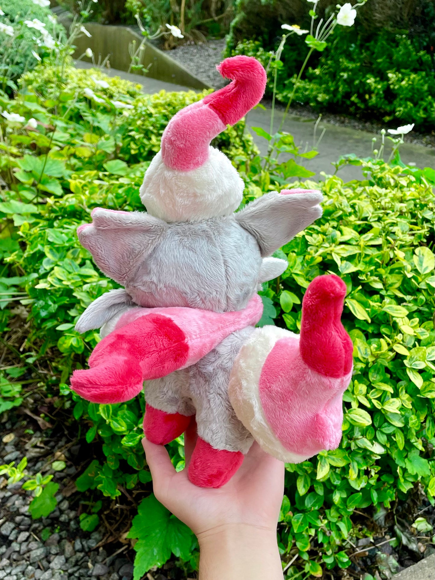 Hand Made Plush - Ghost/Normal Type Illusion Fox Pocket Monster, Red, White and Light Grey, Ready to Post.