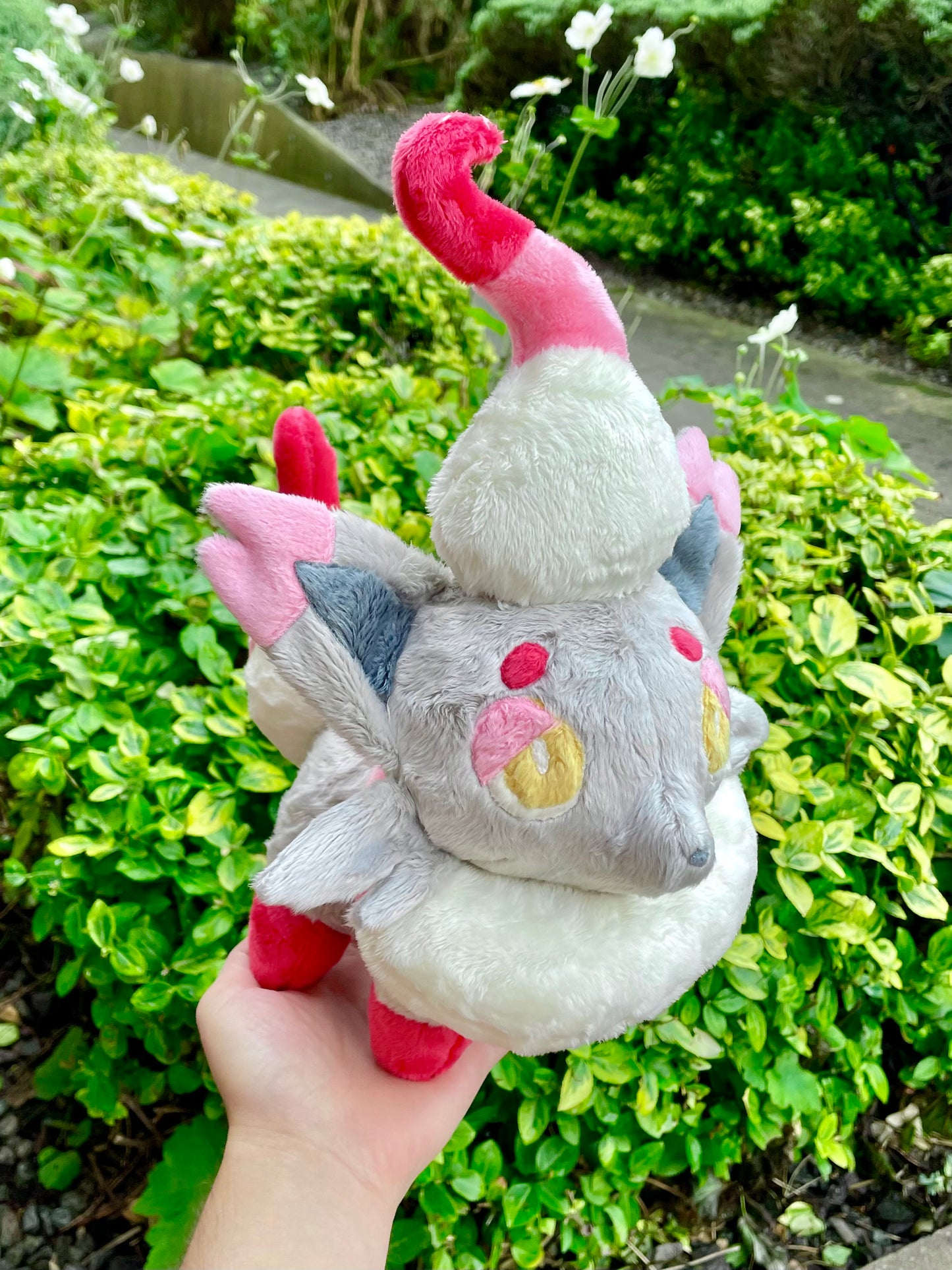 Hand Made Plush - Ghost/Normal Type Illusion Fox Pocket Monster, Red, White and Light Grey, Ready to Post.