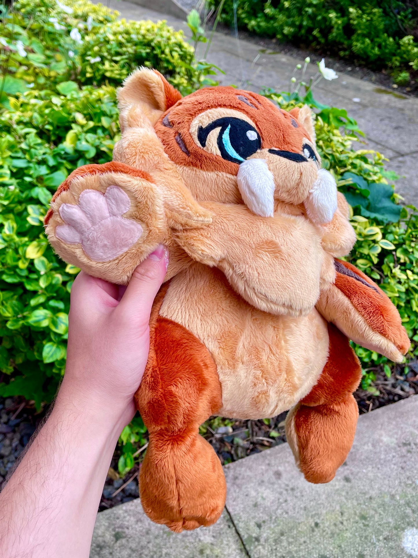 Hand Made Plush - Burnt Orange and Golden Yellow Sabertooth Tiger, Weighted and Floppy, Ready to Post.