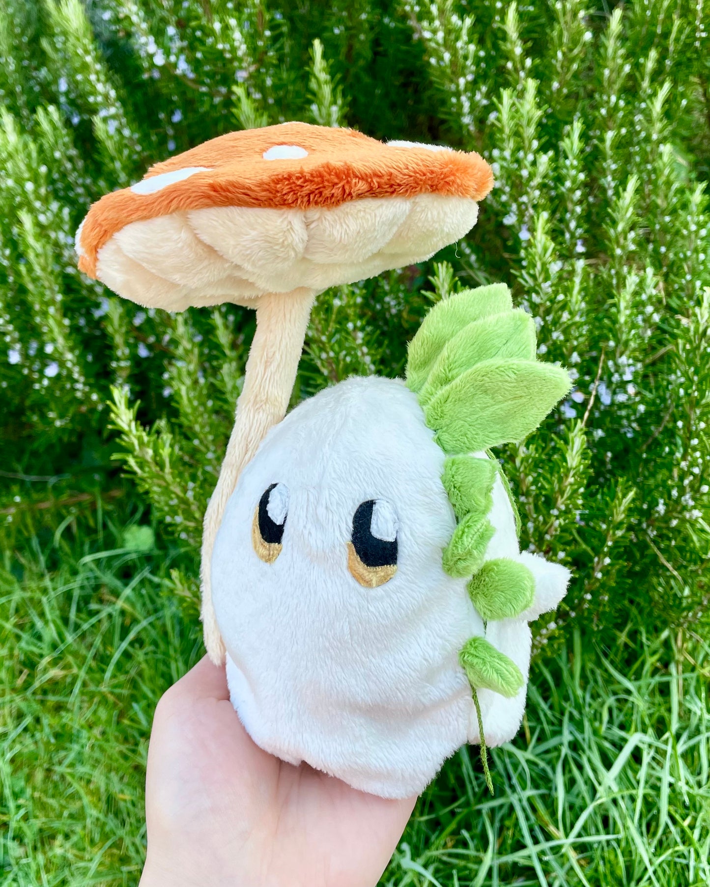 Hand-Crafted Plush, Made to Order - Ghost Sprite Plush with Posable Wired Mushroom (Up to 4 Week Wait)