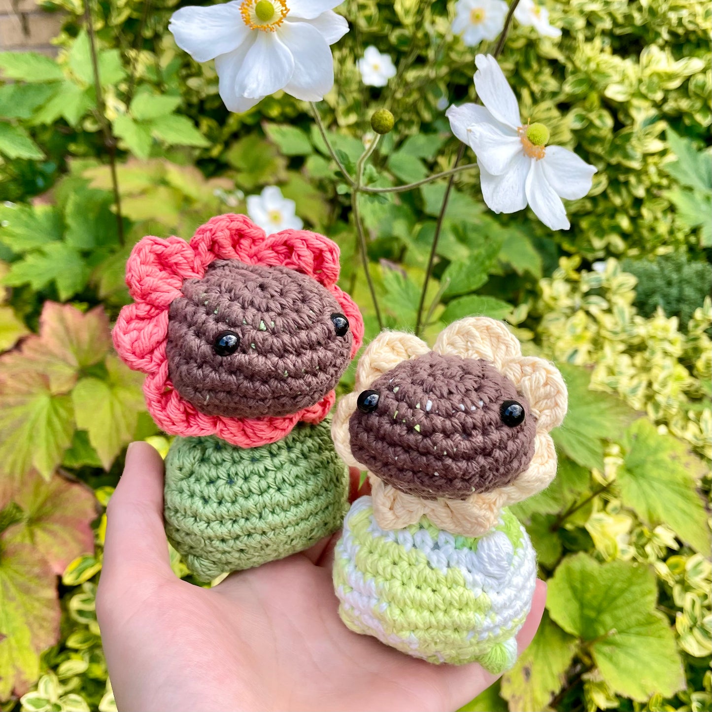 Peony the Pink Flowered Crocheted Dino Plushie