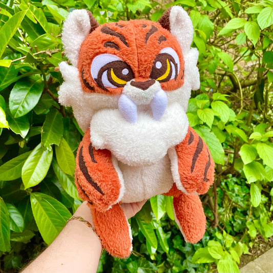 Rust Orange and Deep Brown, Floppy Sabertooth Tiger Plush