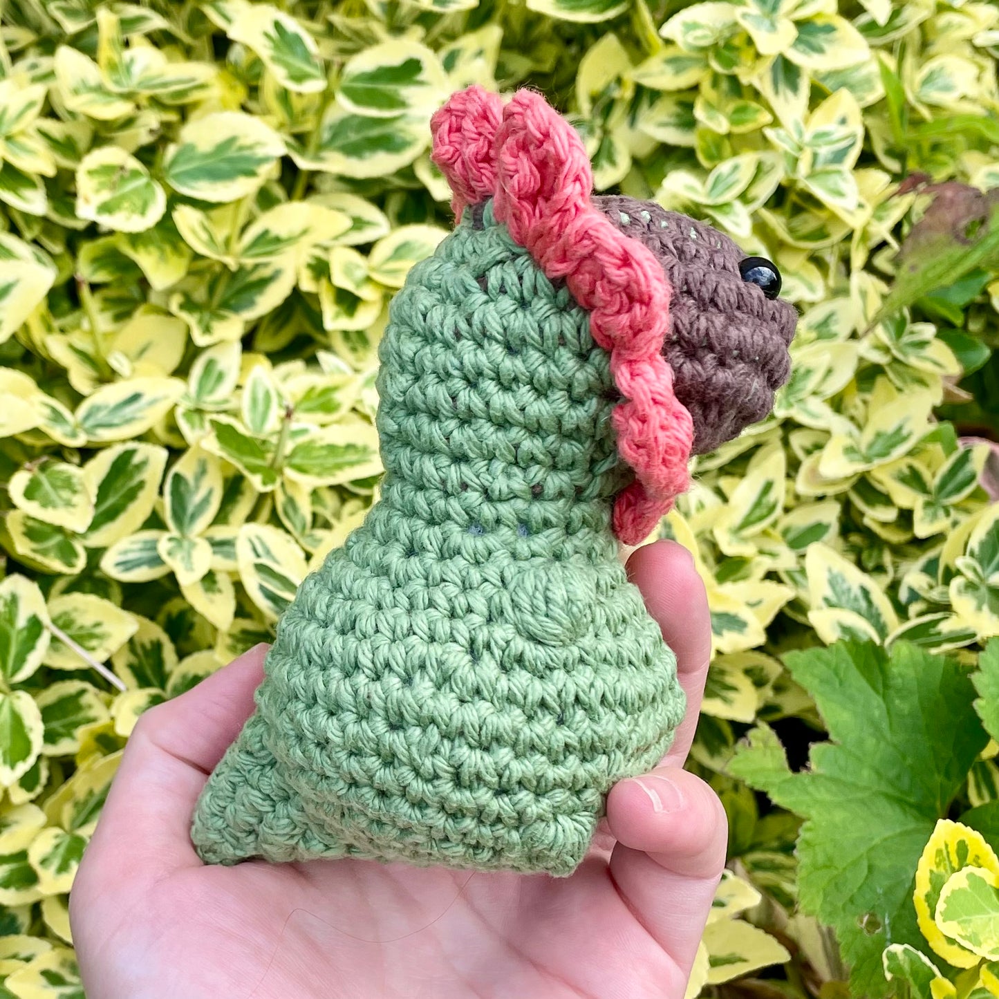 Peony the Pink Flowered Crocheted Dino Plushie