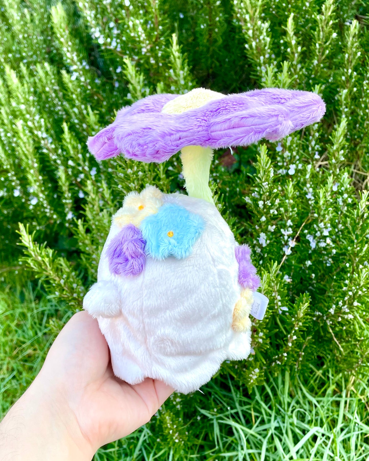 Hand-Crafted Plush, Made to Order - Ghost Sprite Plush with Posable Wired Violet Flower (Up to 4 Week Wait)