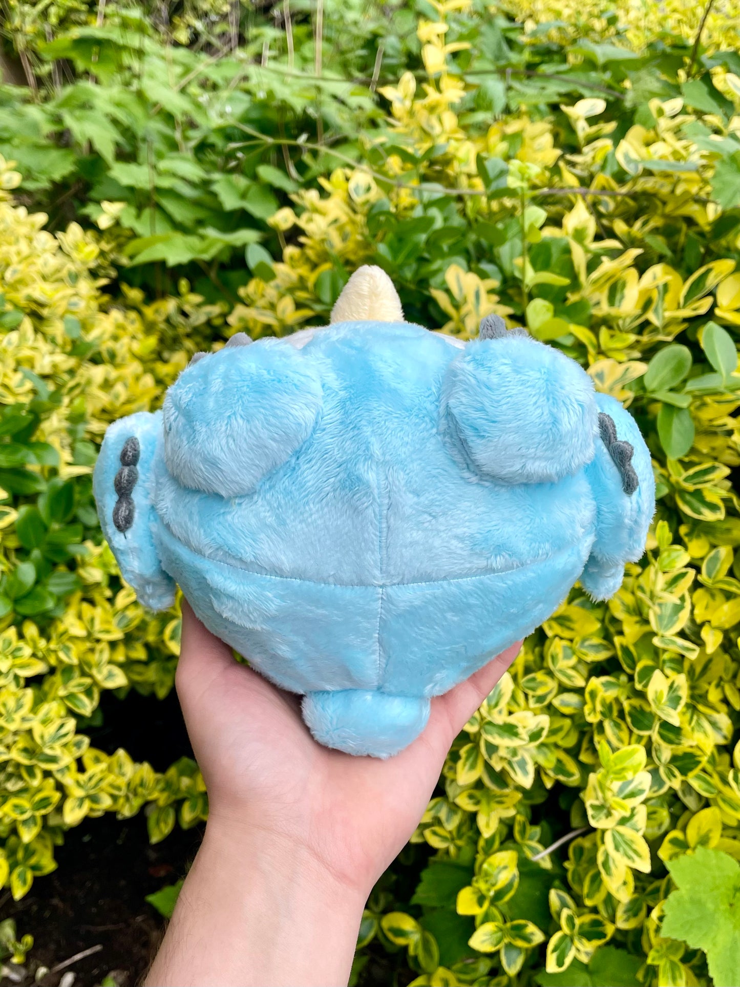 Hand Crafted Plush - Snowy Light Blue and Ivory White Chonky Round Owlbear Cub Plushie, Hand-Crafted