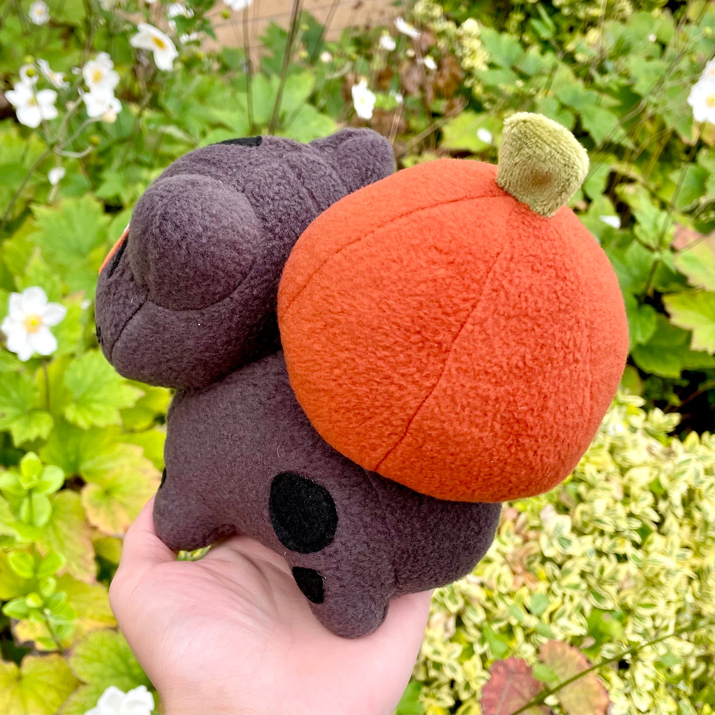 Rust Orange and Slate Grey Pumpkin Halloween Bulbasaur Inspired Pokemon Stuffed Plush