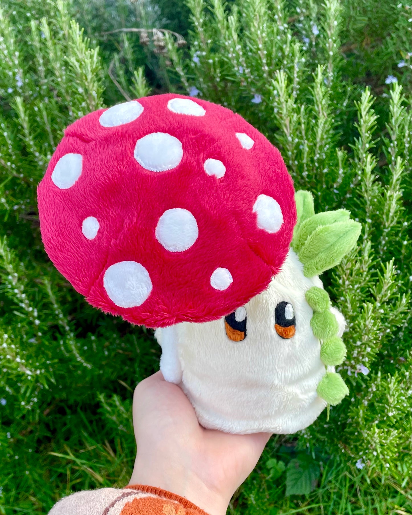 Hand-Crafted Plush, Made to Order - Ghost Sprite Plush with Posable Wired Mushroom (Up to 4 Week Wait)