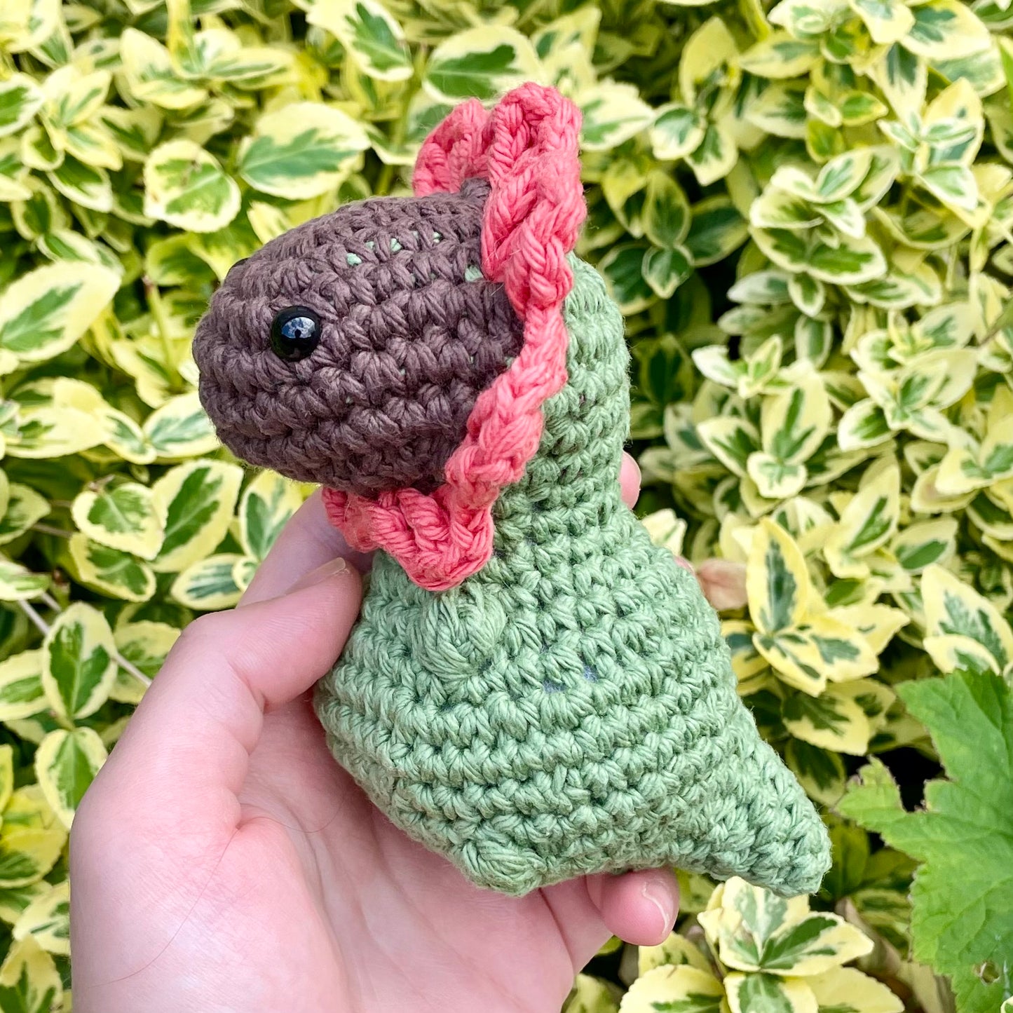 Peony the Pink Flowered Crocheted Dino Plushie