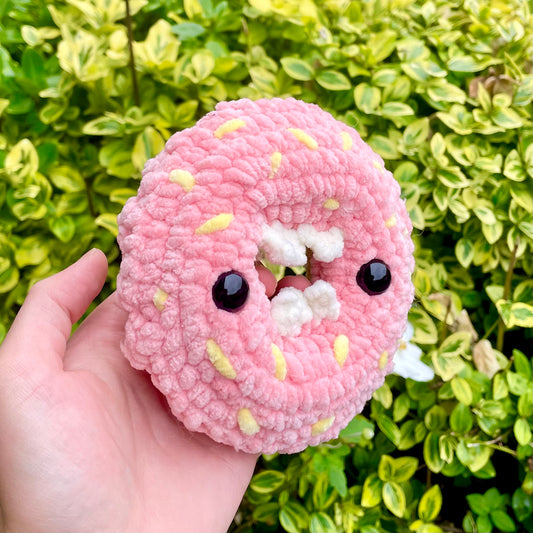 Pink Monster Doughnut with Yellow Sprinkles Crocheted Plushie