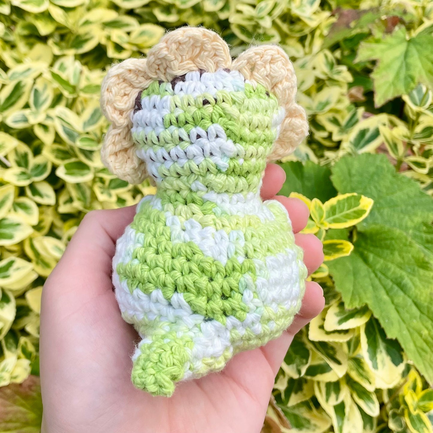 Patches the Green and White Dino with Yellow Sunflower Crown Crocheted Plushie