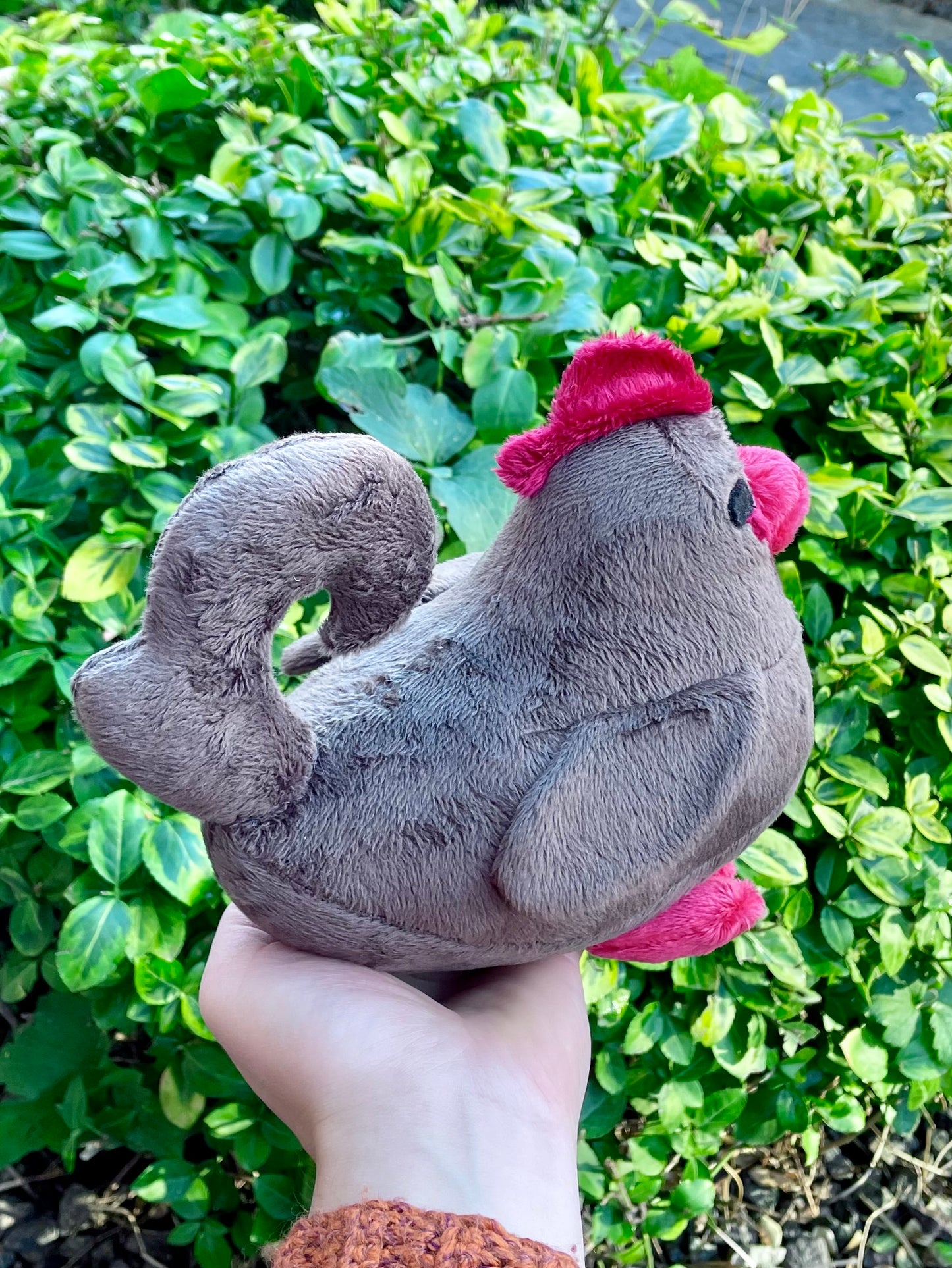 Hand Crafted Plushie - Black and Red Chicken Plush, Fan Art Cosy Valley Game, Ready to Post.