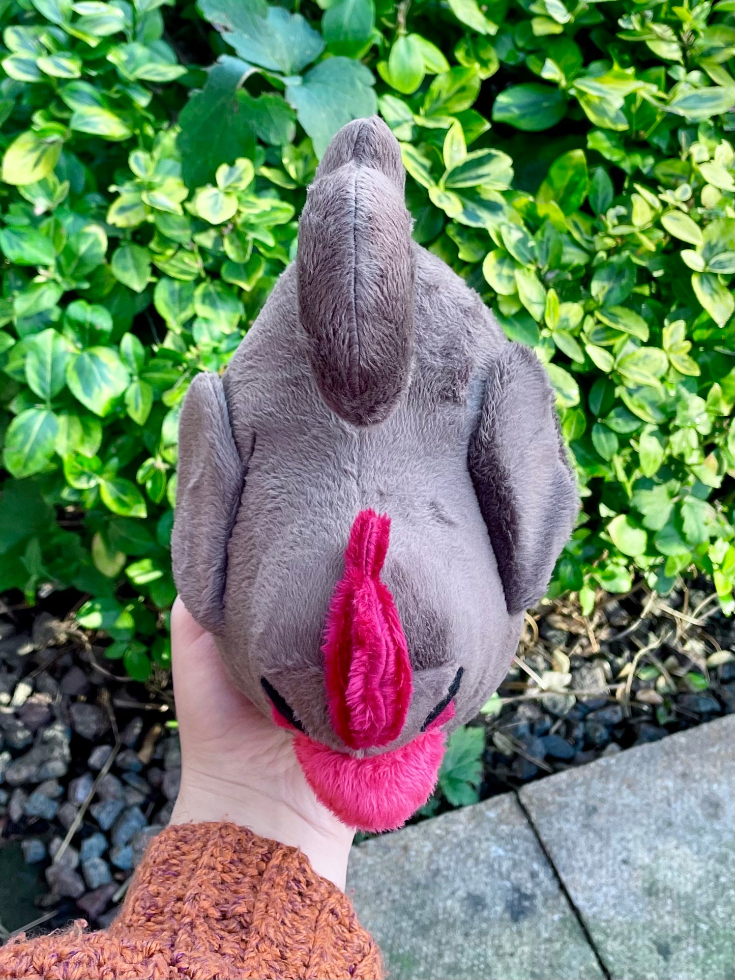 Hand Crafted Plushie - Black and Red Chicken Plush, Fan Art Cosy Valley Game, Ready to Post.