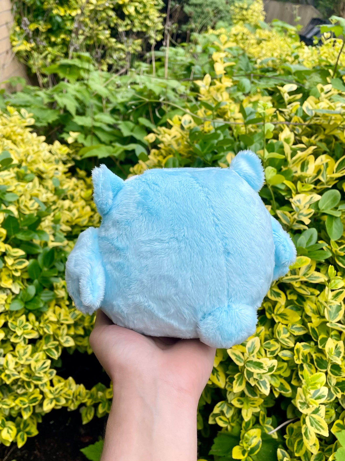 Hand Crafted Plush - Snowy Light Blue and Ivory White Chonky Round Owlbear Cub Plushie, Hand-Crafted