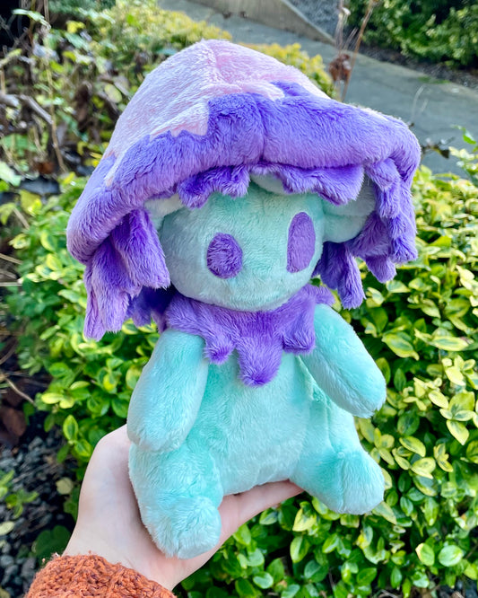 Hand Made Plush - Soft Cyan, Pink and Purple Inky Cap Mushroom Sprite Plush, Ready to Post.
