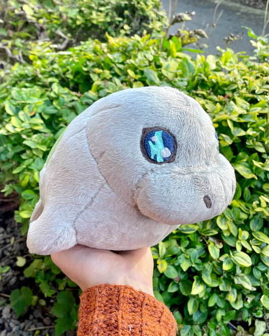 Hand Crafted Plush - Soft Grey Manatee with Mossy Green Algae, Ready to Post