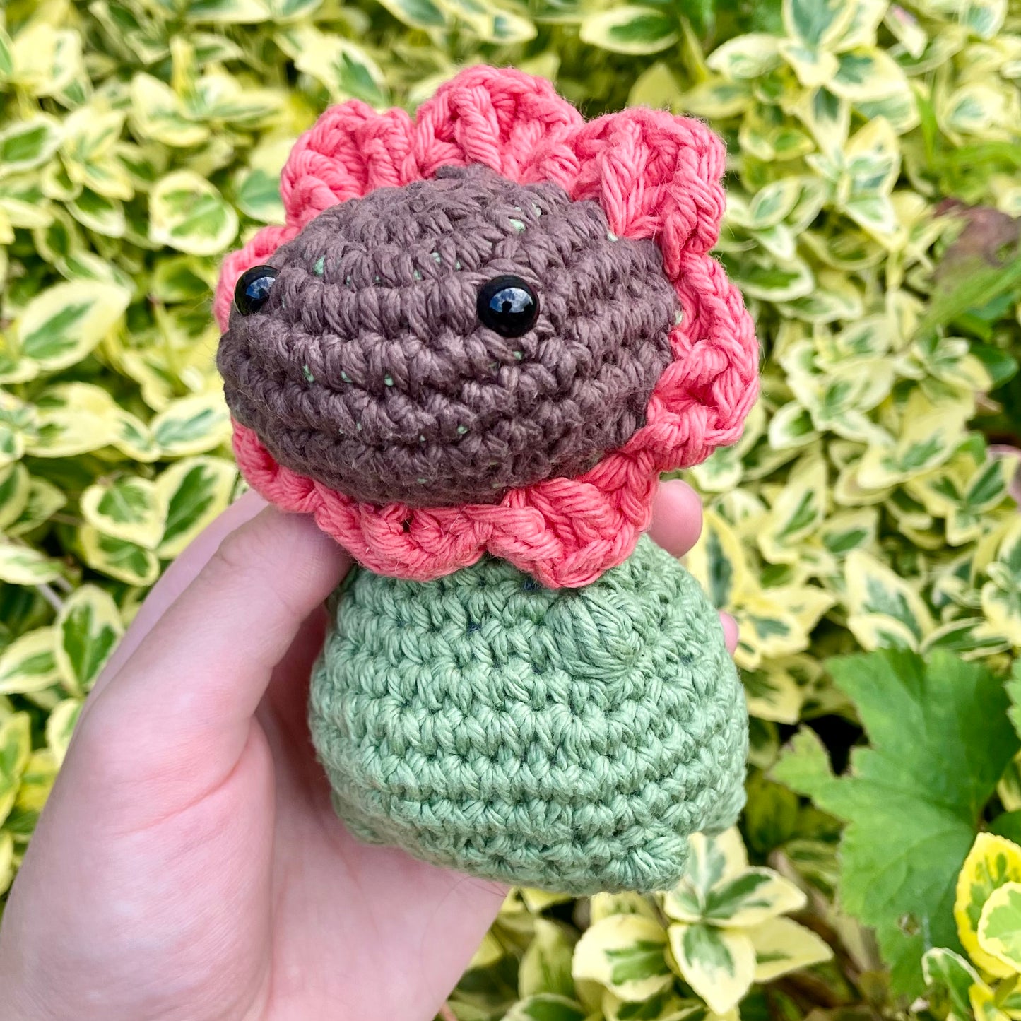 Peony the Pink Flowered Crocheted Dino Plushie