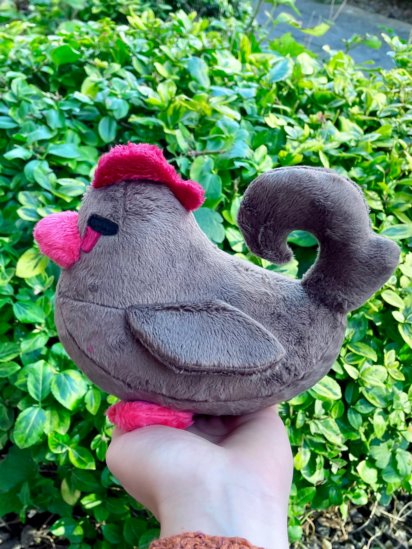 Hand Crafted Plushie - Black and Red Chicken Plush, Fan Art Cosy Valley Game, Ready to Post.