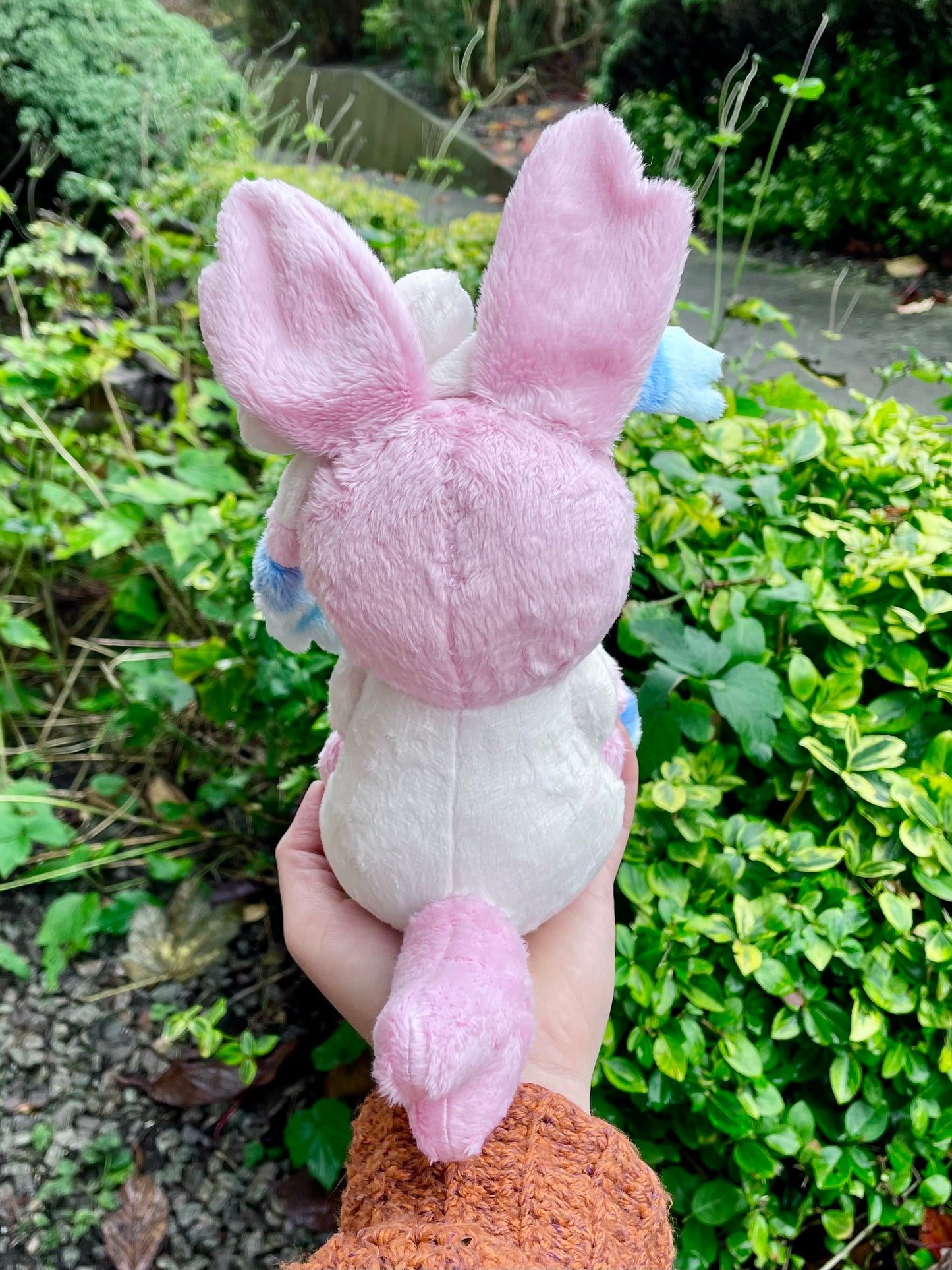 Hand-Crafted Plush - Pink, Blue and White, Super Soft Fairy Type Evolution Plush with Bows, Ready to Post