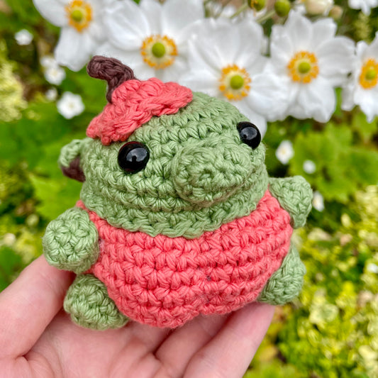 Sage green and Bright Peach Chonky Pumpkin Dragon Crocheted Plushie