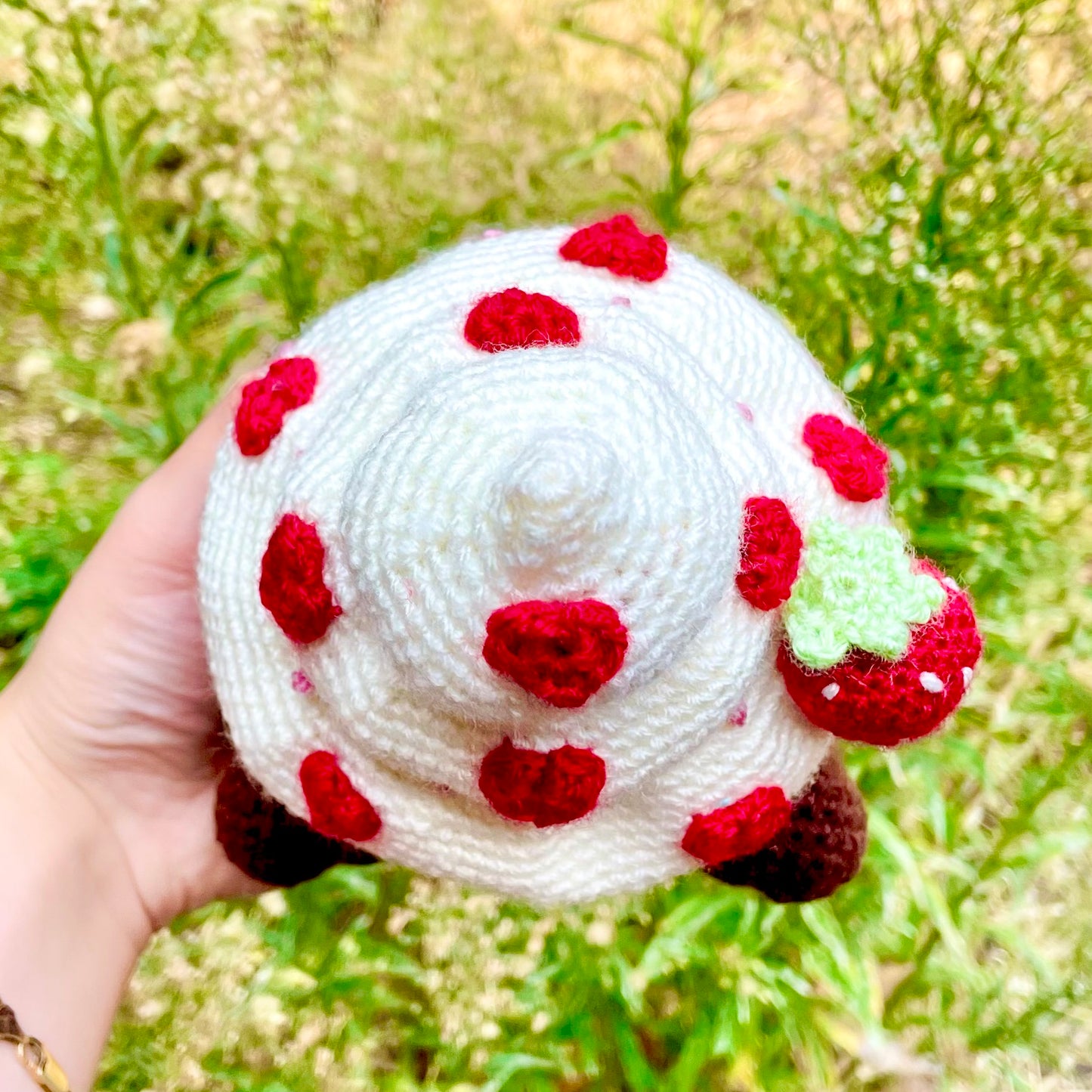 Decadent Red, Cream and Brown Mushroom Cupcake Crocheted Fungi Friend Plushie