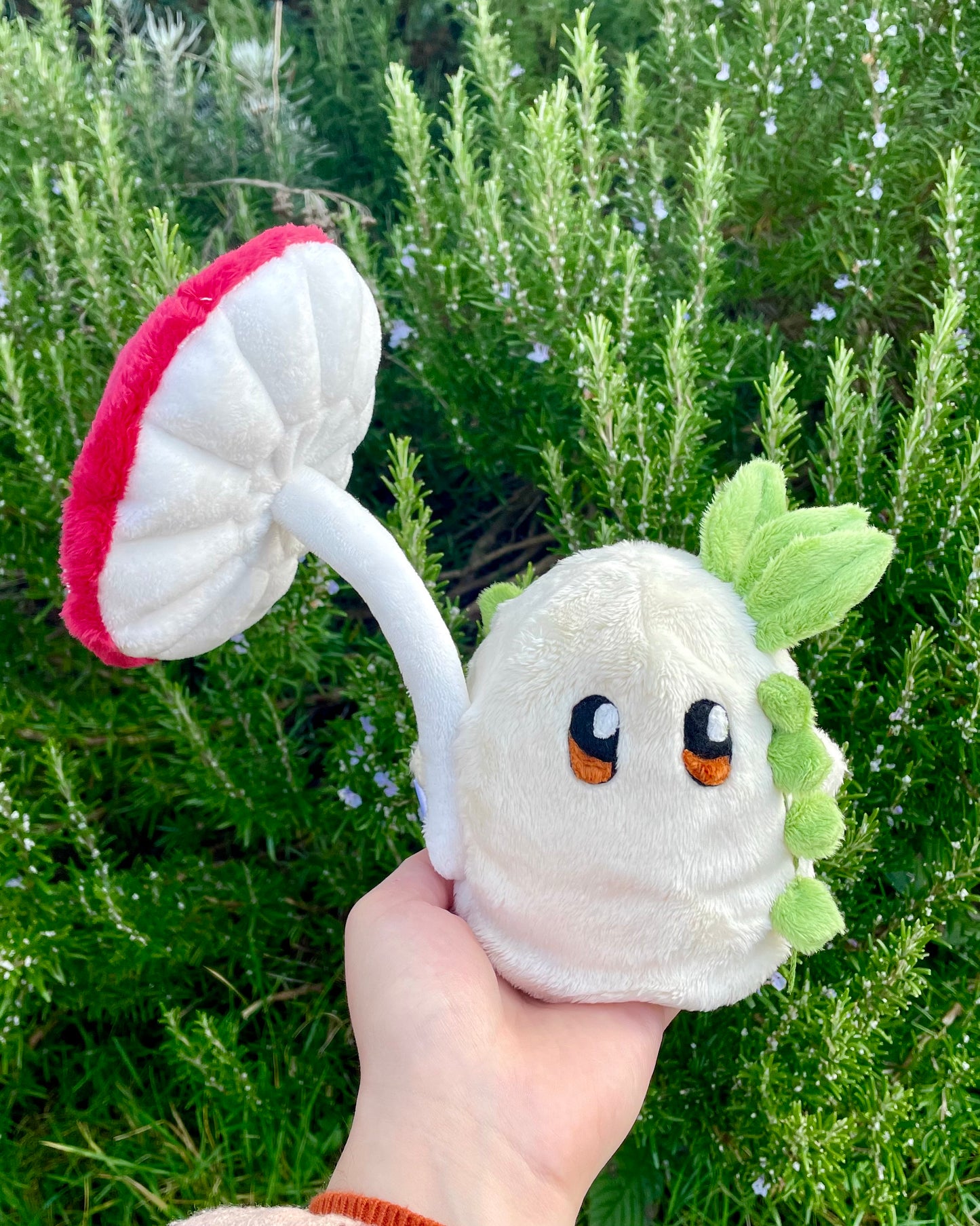 Hand-Crafted Plush, Made to Order - Ghost Sprite Plush with Posable Wired Mushroom (Up to 4 Week Wait)