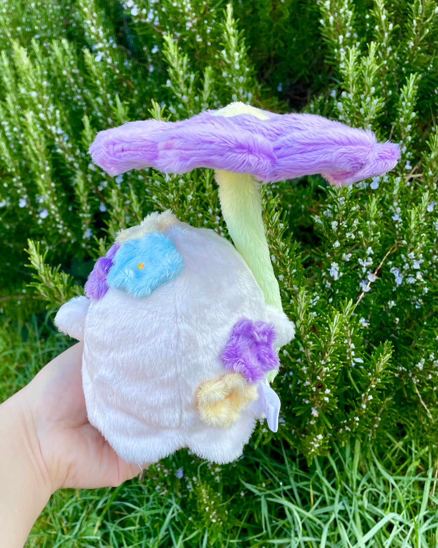 Hand-Crafted Plush, Made to Order - Ghost Sprite Plush with Posable Wired Violet Flower (Up to 4 Week Wait)
