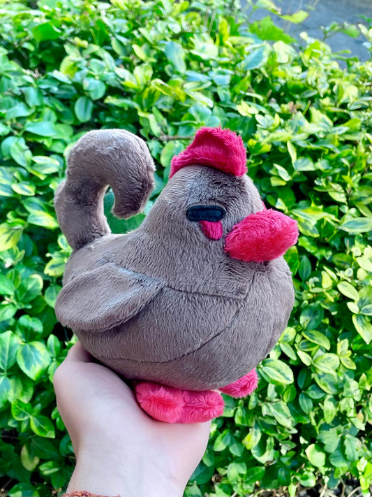 Hand Crafted Plushie - Black and Red Chicken Plush, Fan Art Cosy Valley Game, Ready to Post.