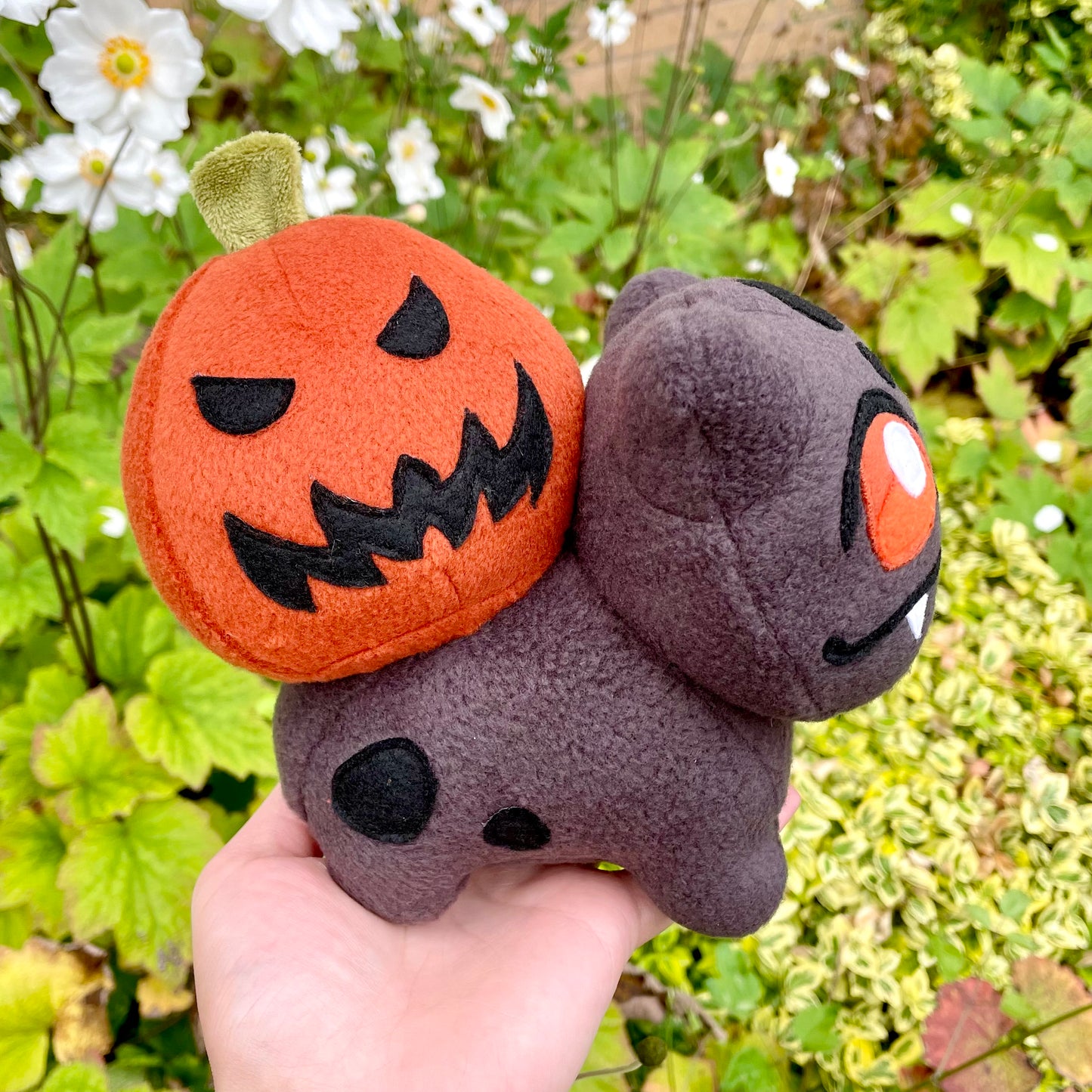 Rust Orange and Slate Grey Pumpkin Halloween Bulbasaur Inspired Pokemon Stuffed Plush