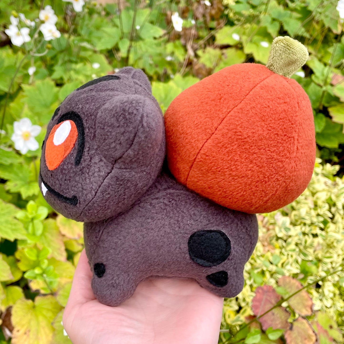 Rust Orange and Slate Grey Pumpkin Halloween Bulbasaur Inspired Pokemon Stuffed Plush