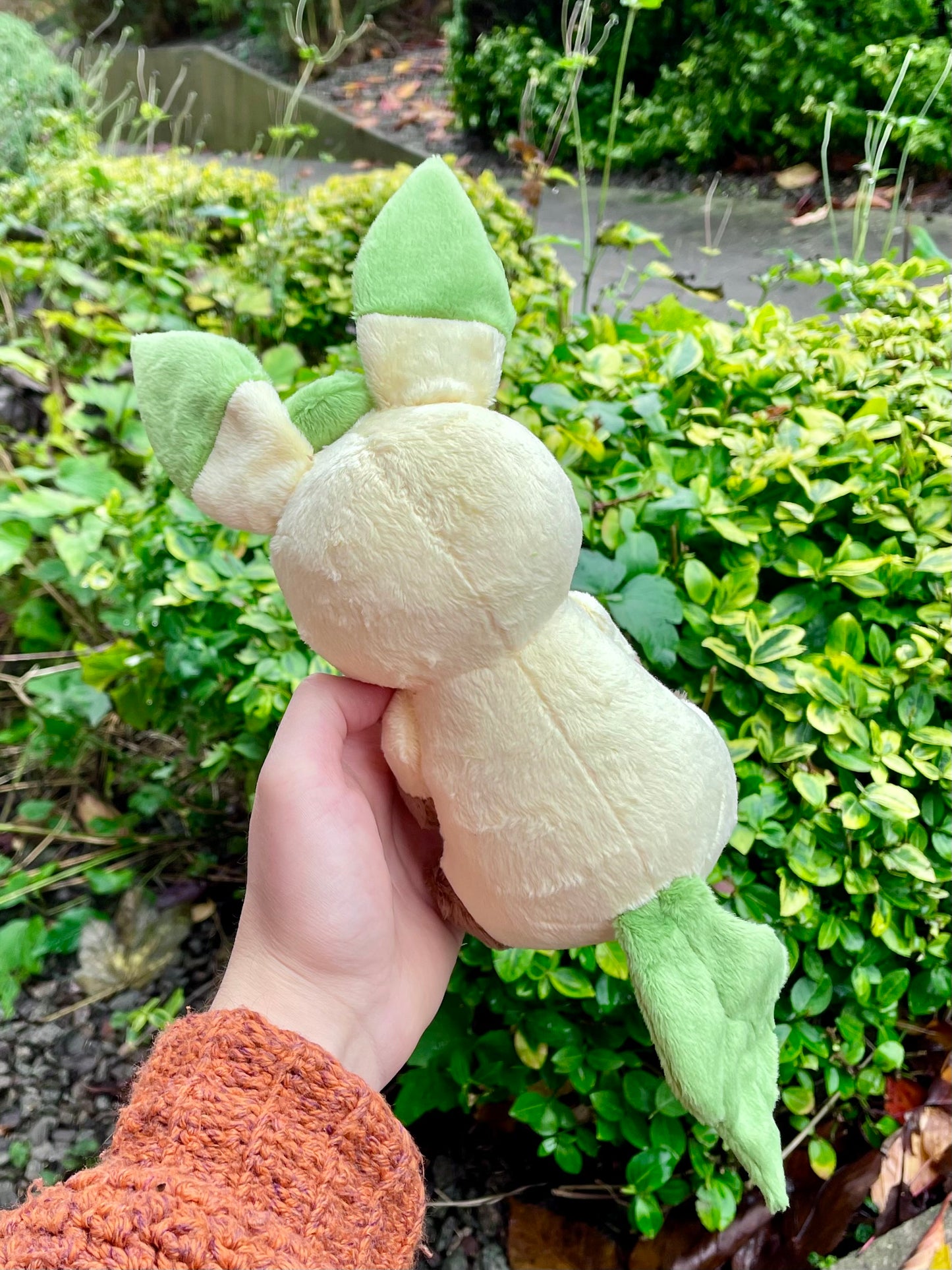 Hand-Crafted Plush - Green and Light Yellow, Super Soft Grass Type Evolution Plush, Ready to Post