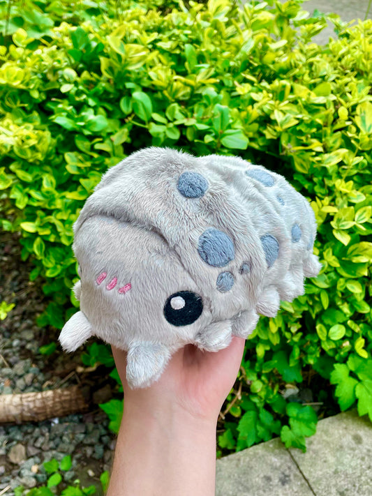 Hand Crafted Plushie - Light Grey Giant Isopod / Roly-Poly Bug with Spot Accents Plush, Ready to Post