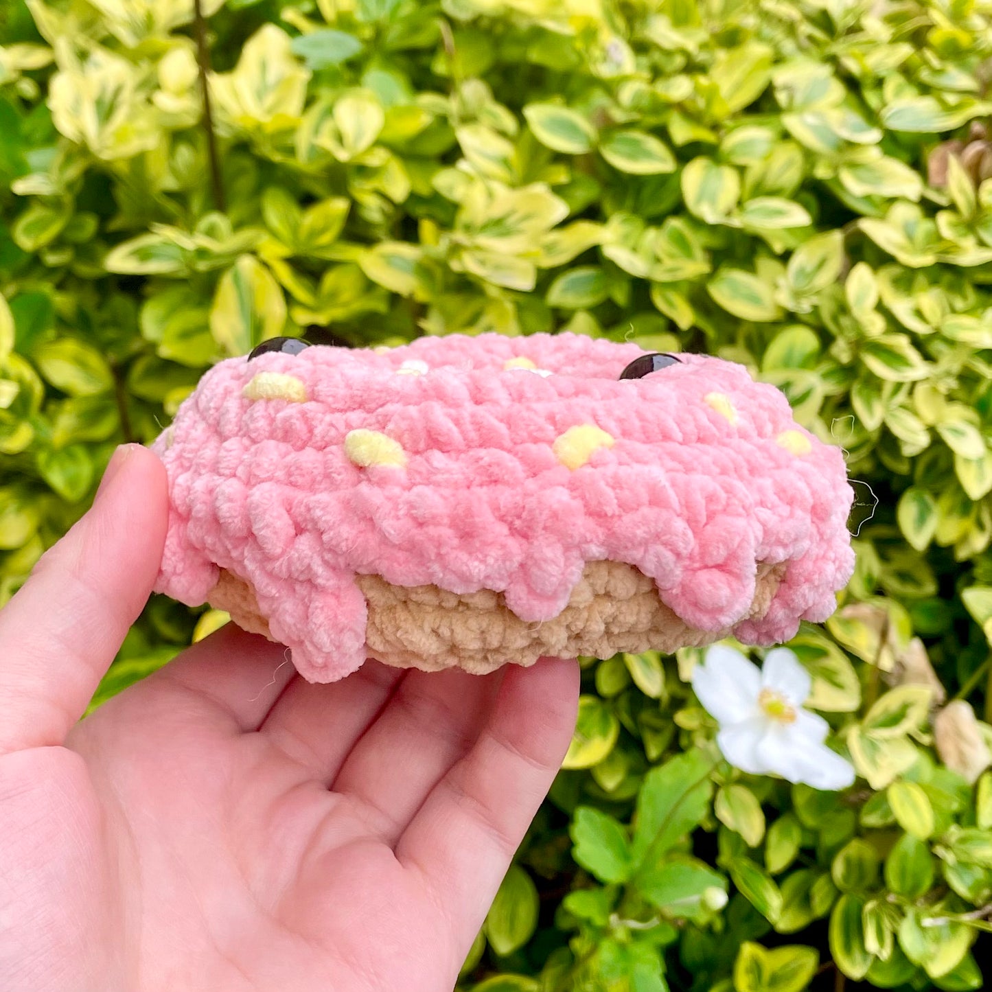 Pink Monster Doughnut with Yellow Sprinkles Crocheted Plushie