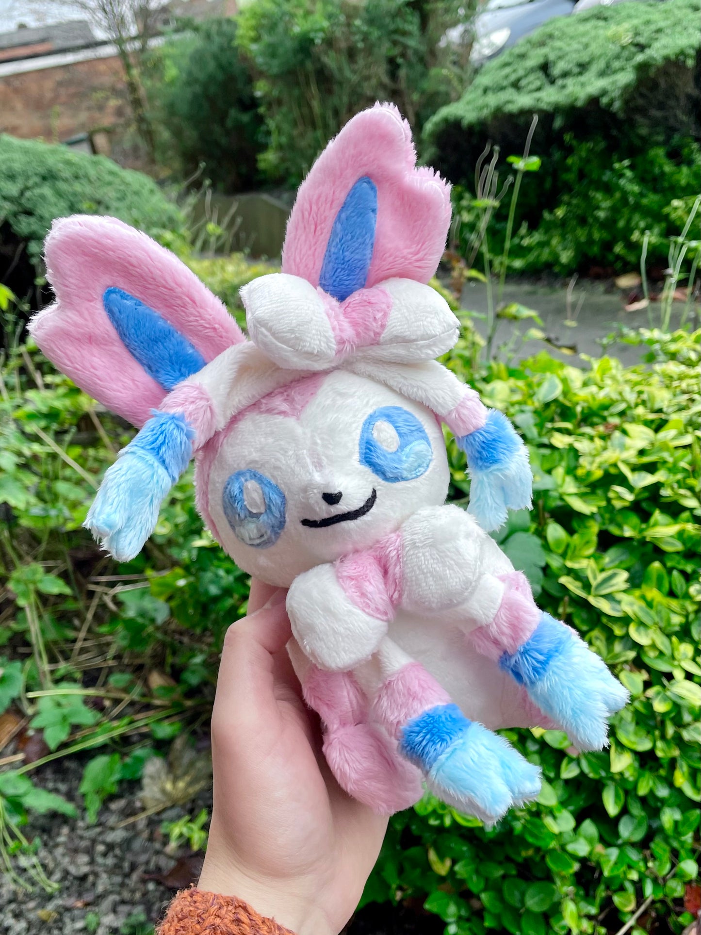 Hand-Crafted Plush - Pink, Blue and White, Super Soft Fairy Type Evolution Plush with Bows, Ready to Post