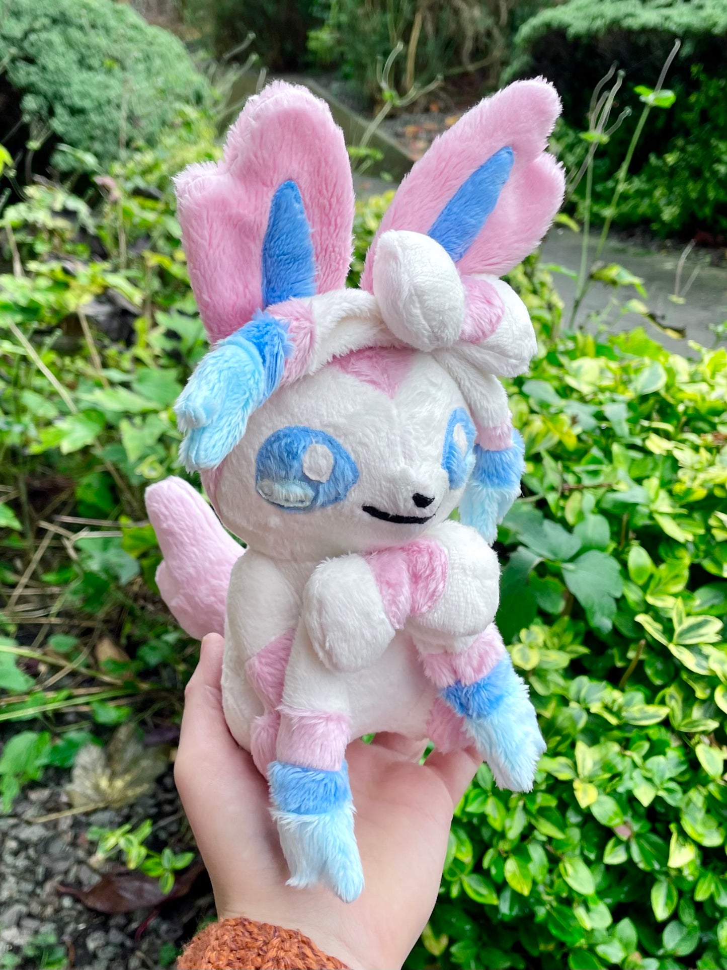 Hand-Crafted Plush - Pink, Blue and White, Super Soft Fairy Type Evolution Plush with Bows, Ready to Post