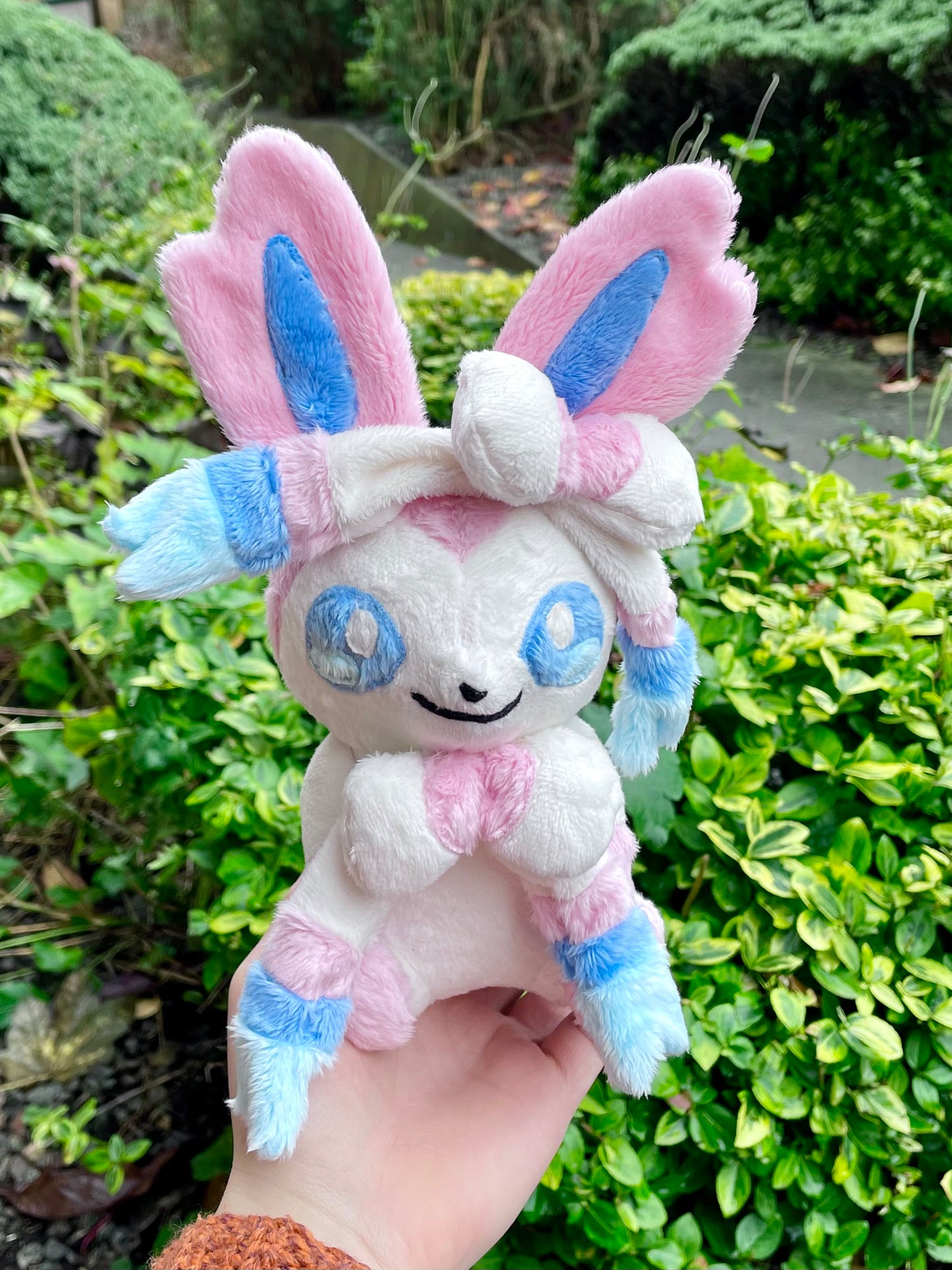 Hand-Crafted Plush - Pink, Blue and White, Super Soft Fairy Type Evolution Plush with Bows, Ready to Post