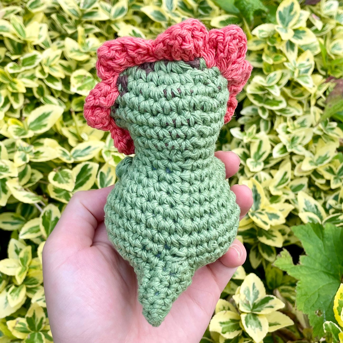 Peony the Pink Flowered Crocheted Dino Plushie